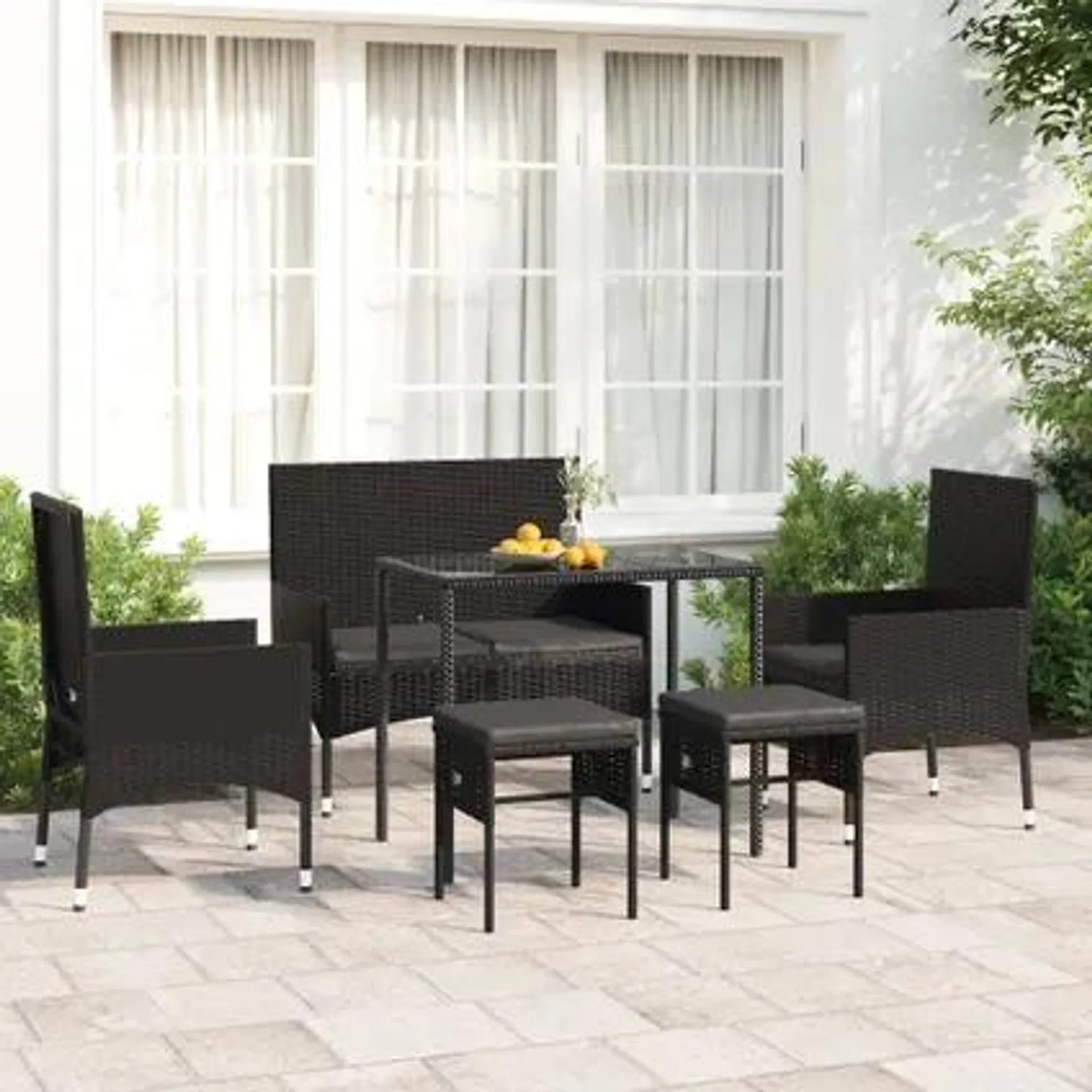 vidaXL Salon de jardin 6 pcs avec coussins Noir Résine tressée