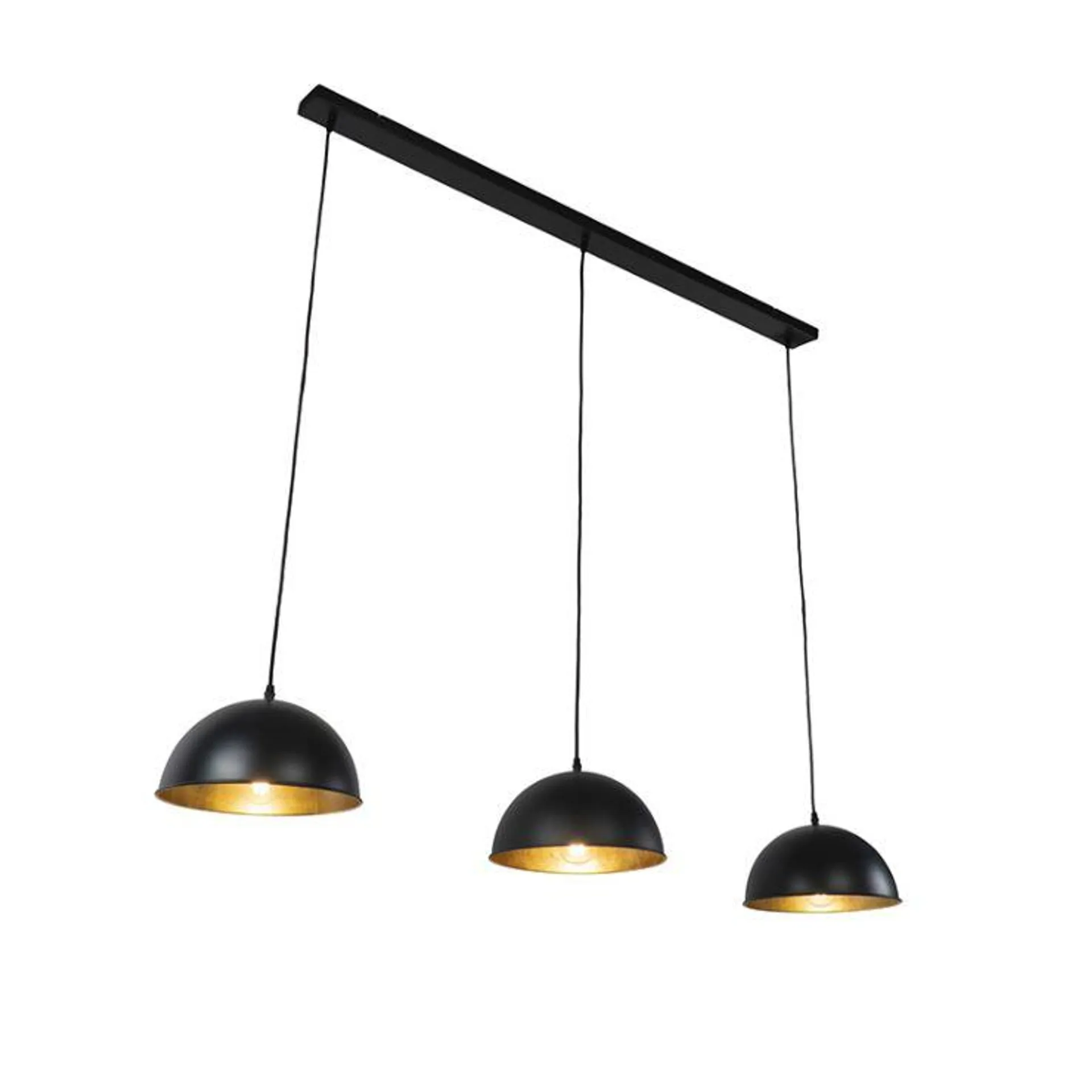 Industriële hanglamp zwart met goud 3-lichts - Magnax