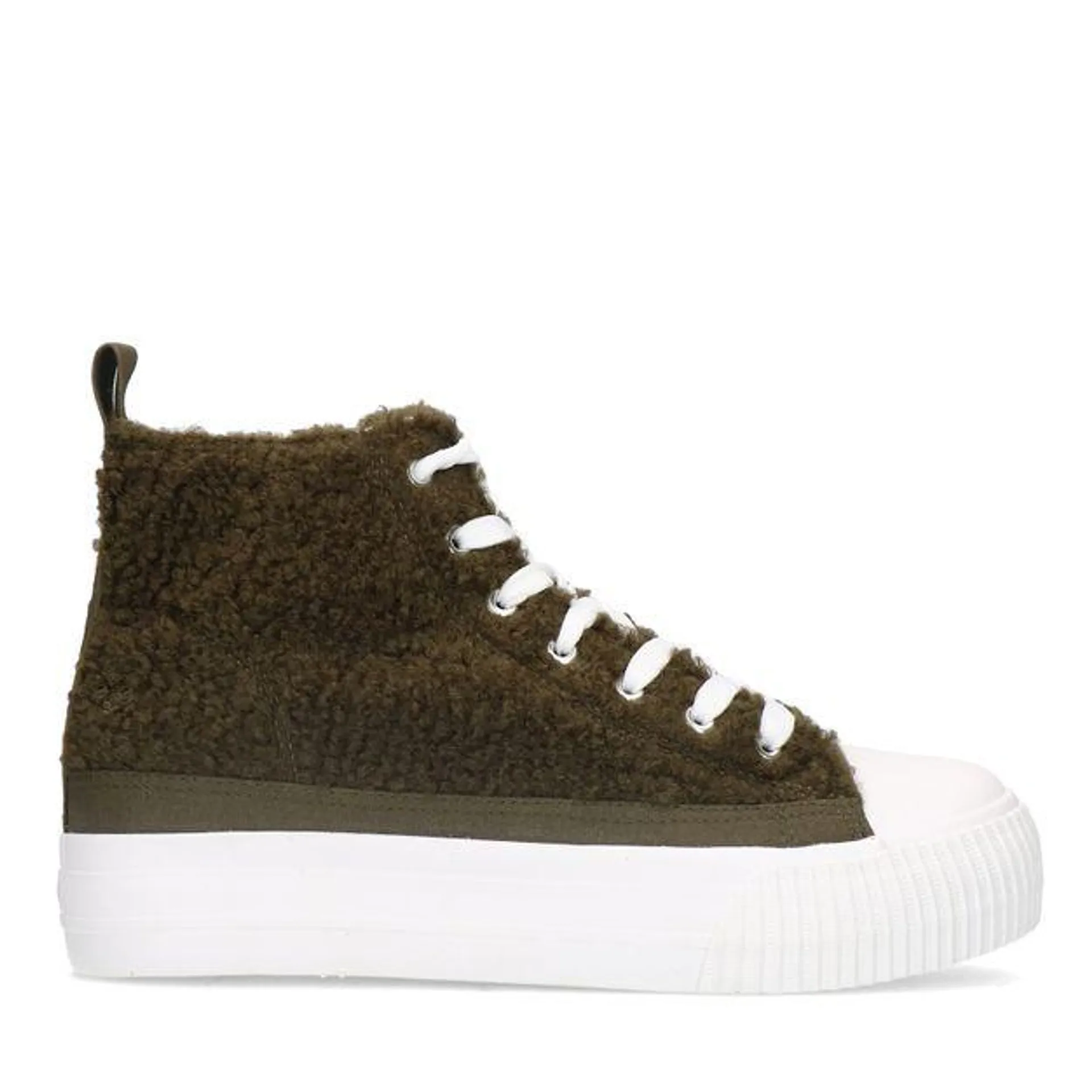 Olijfgroene hoge teddy sneakers