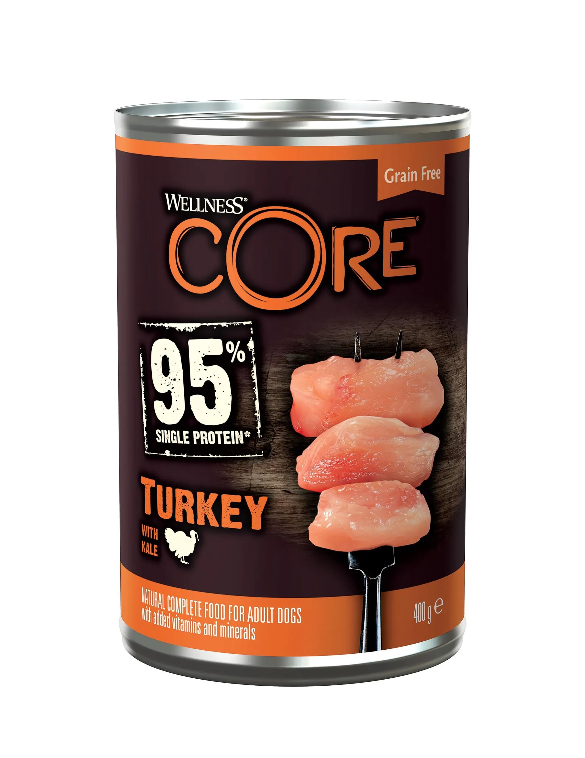 Wellness core grain free can 95% single protein kalkoen & boerenkool 400gr voor hond