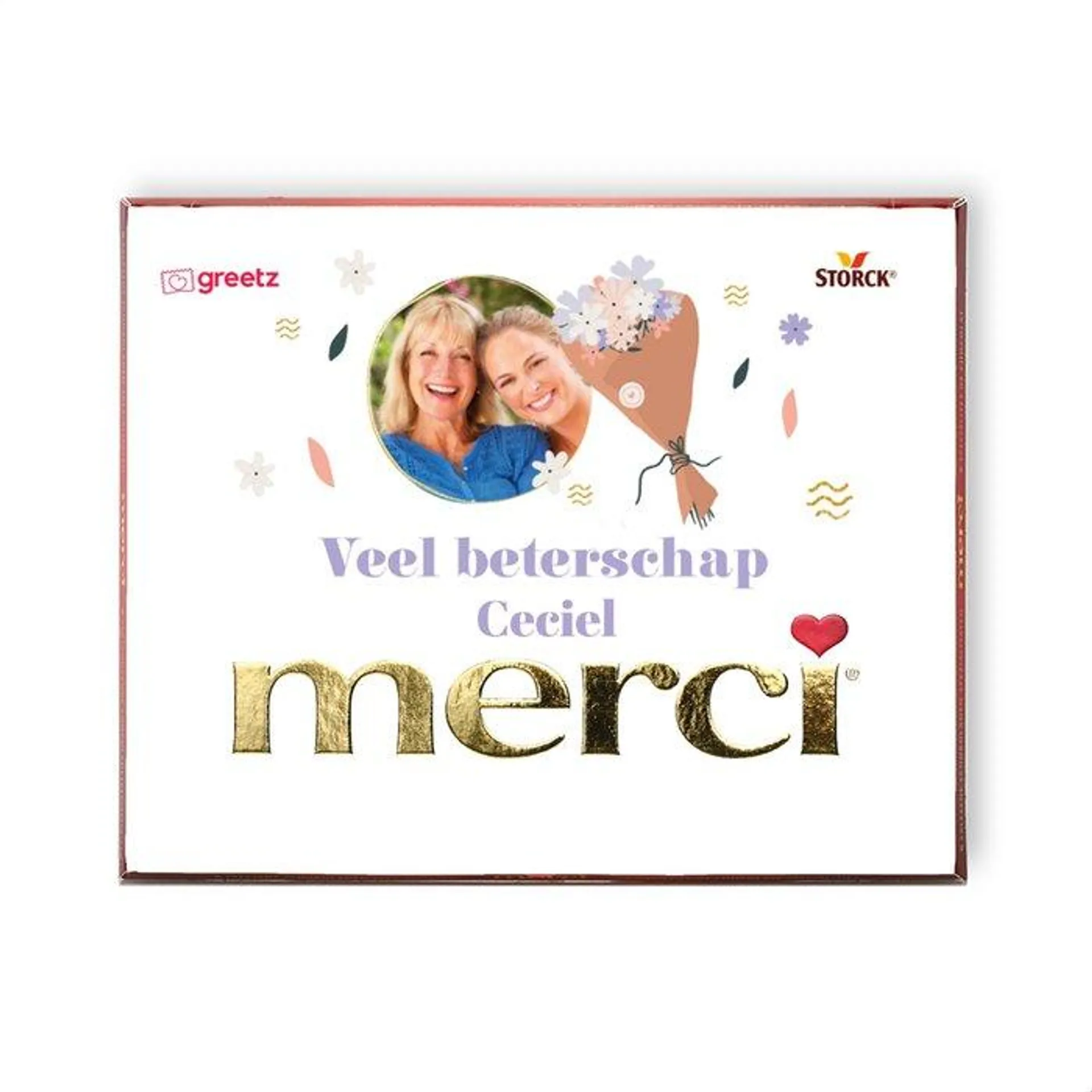 Merci | Beterschap met eigen foto en naam | 250g