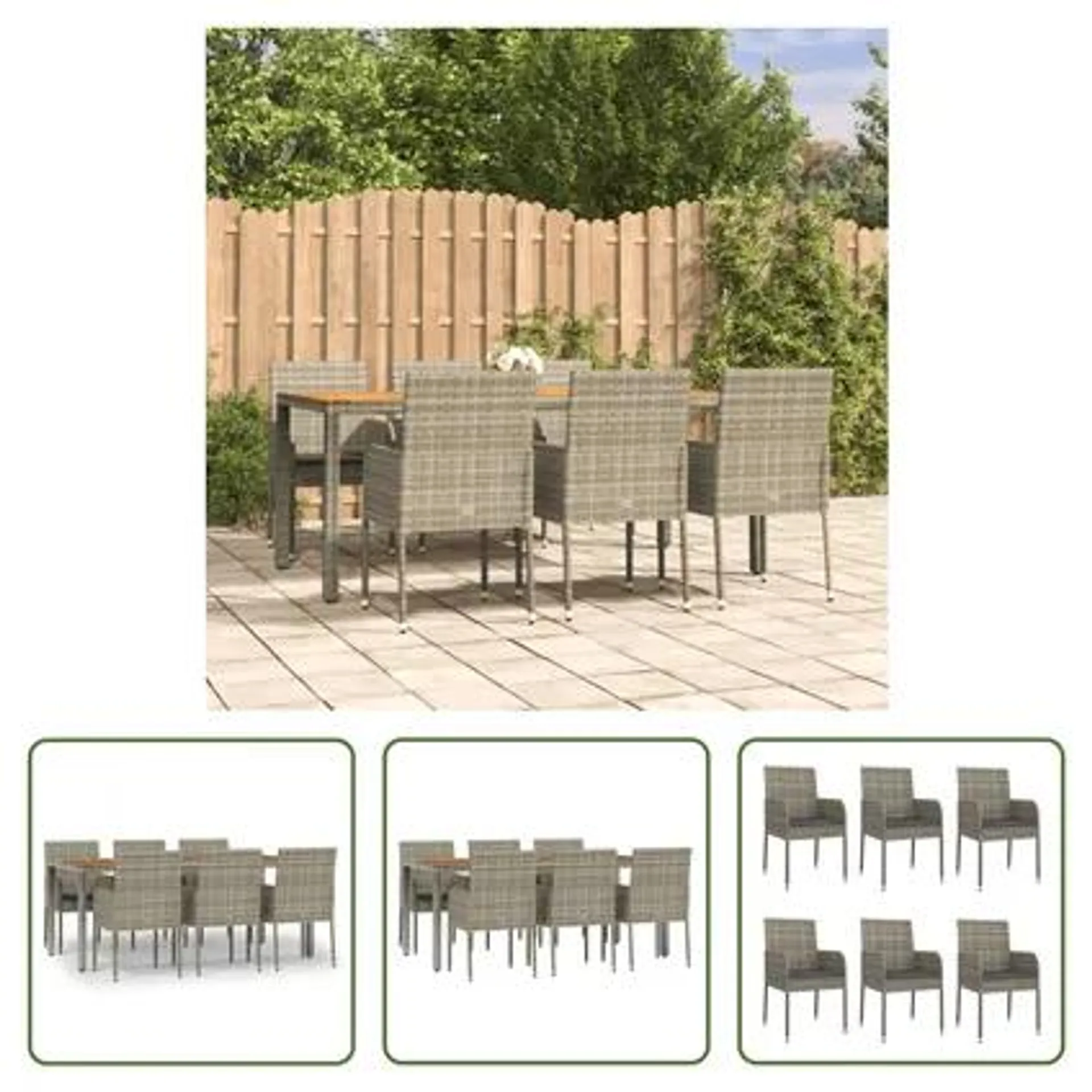 vidaXL Ensemble à manger jardin et coussins 7 pcs gris rotin