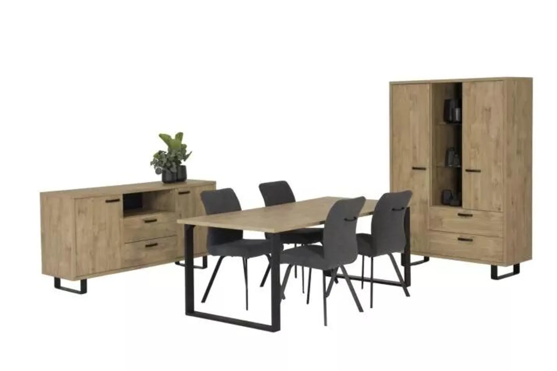 Eetkamer Como 1 met 4 stoelen Miracle - tafel 170x95cm - dressoir 170cm