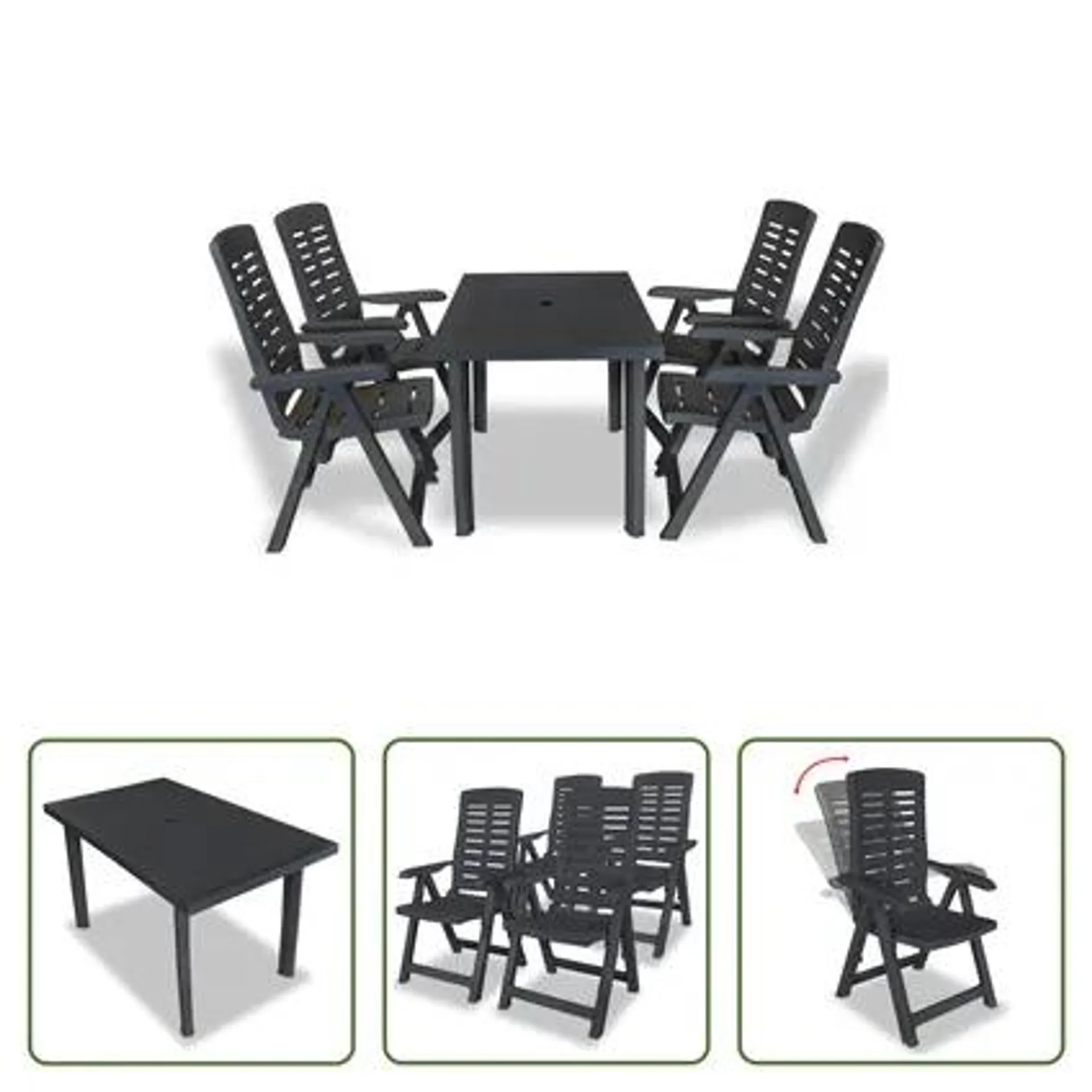 vidaXL Mobilier à dîner d'extérieur 5 pcs Plastique Anthracite