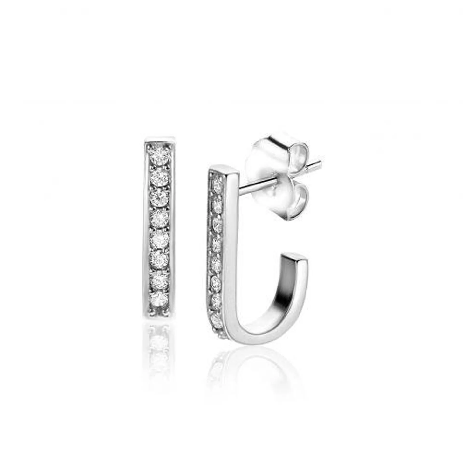 ZINZI zilveren oorstekers in ovale vorm (15mm) bezet met witte zirconia's ZIO2404