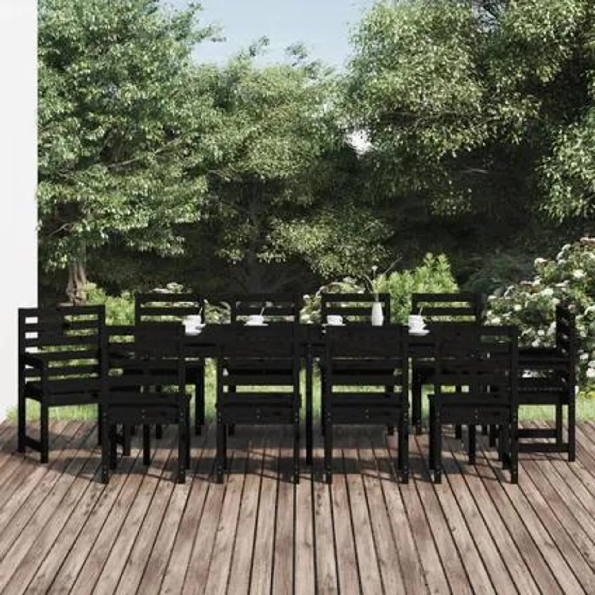 vidaXL Ensemble à manger de jardin 11 pcs noir bois massif de pin