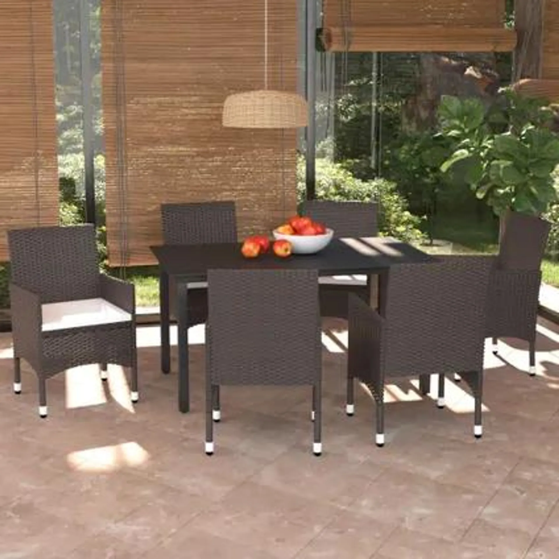 vidaXL Meubles à dîner de jardin et coussins 7 pcs Poly rotin Marron