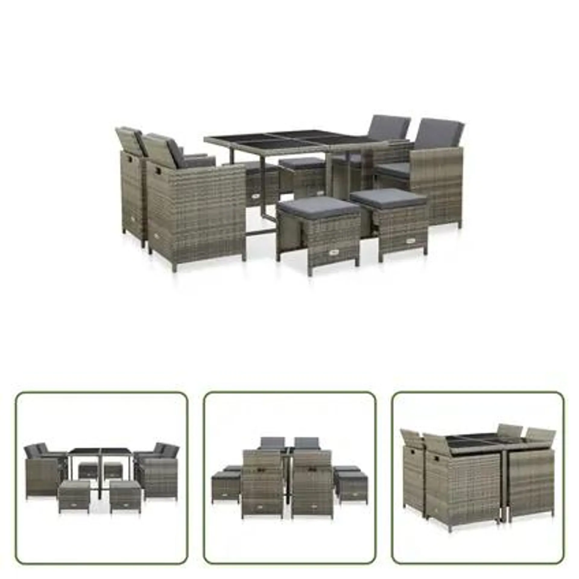 vidaXL Mobilier à dîner de jardin 9pcs et coussins Résine tressée Gris