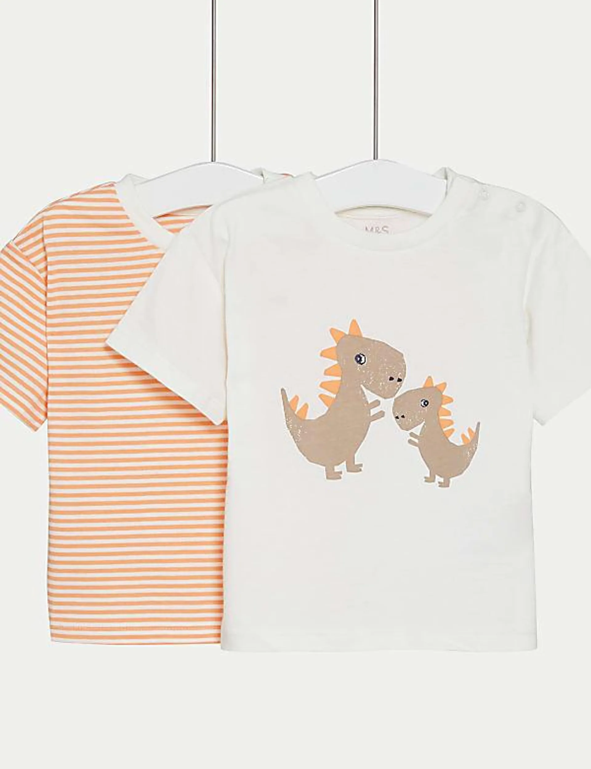 2pk Pure Cotton Striped & Dinosaur T-Shirts (0-3 Yrs)