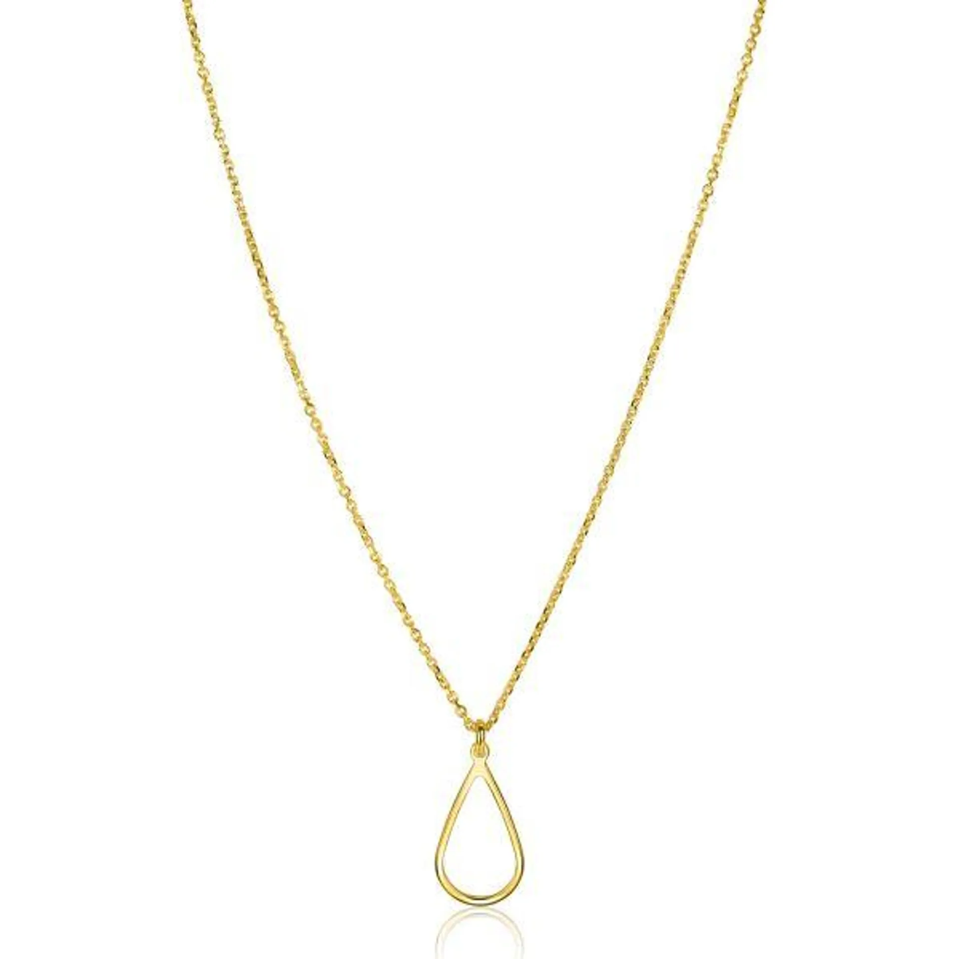 ZINZI gold plated zilveren jasseron ketting met open druppelvormige hanger (10mm) 42-45cm ZIC2635