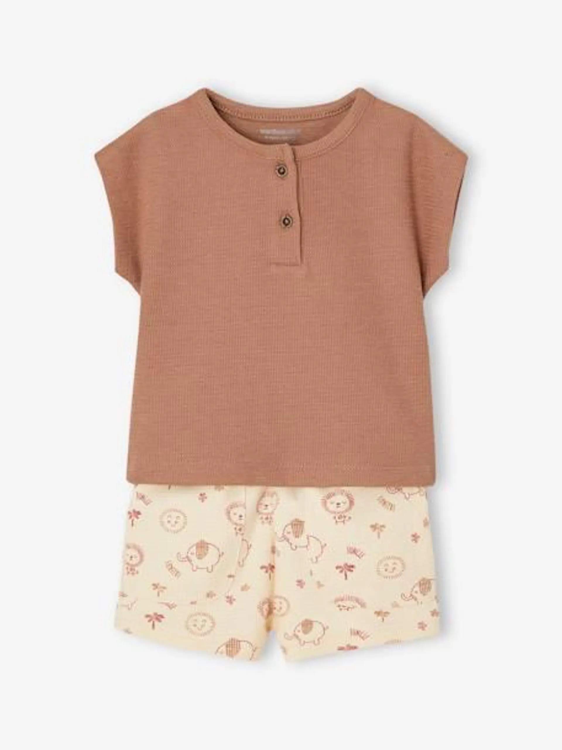 Ensemble naissance : T-shirt tunisien + short bébé - moka