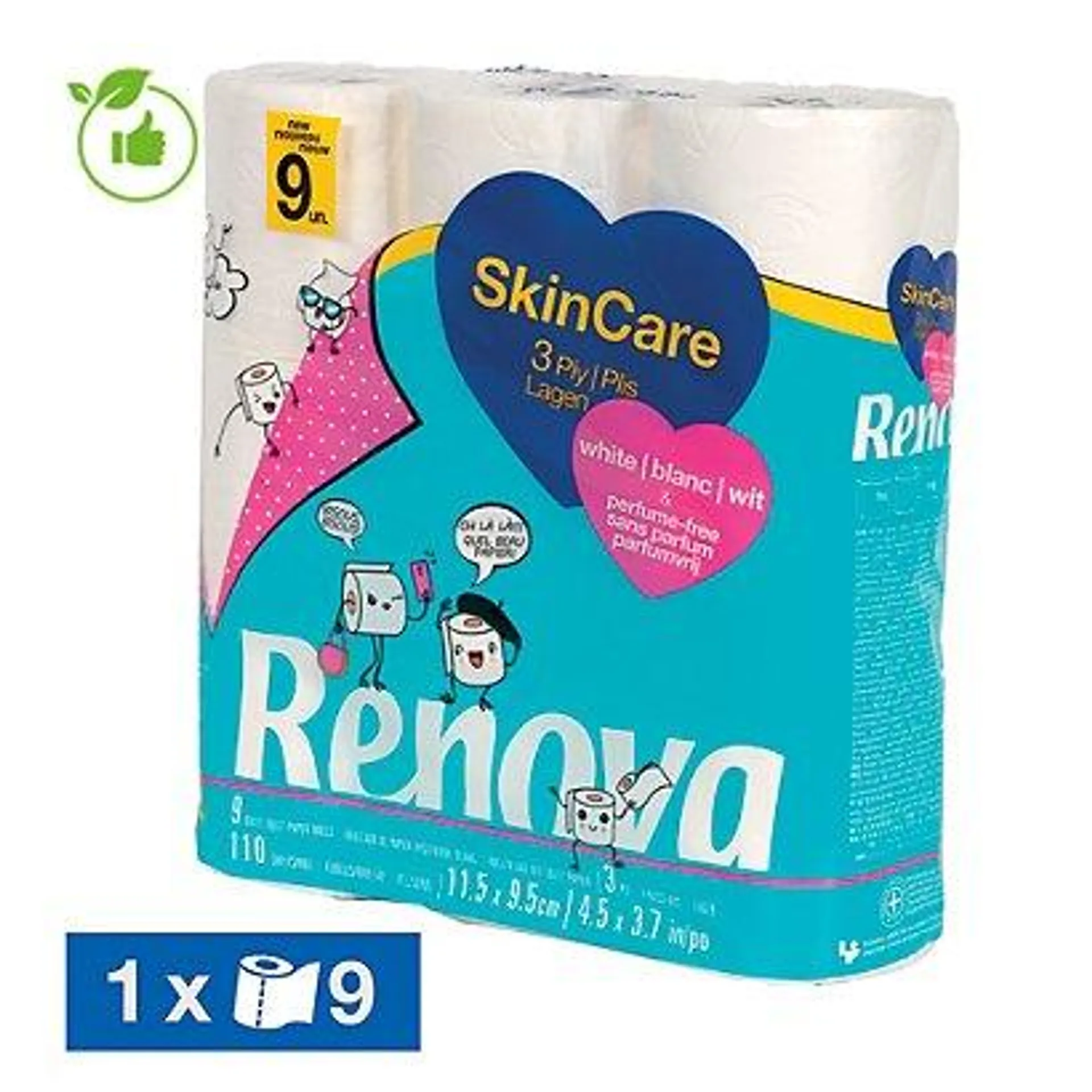 Toiletpapier Renova SkinCare 3-laags, set van 9 rollen