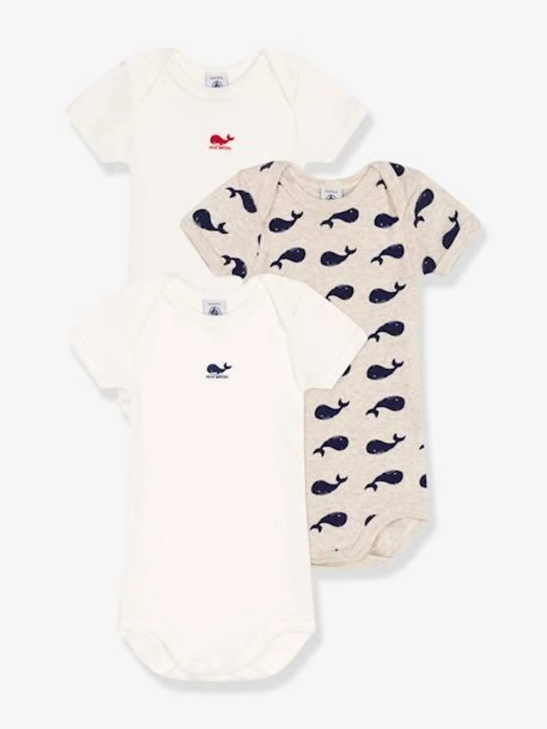 Lot 3 bodies manches courtes imprimé baleine PETIT BATEAU