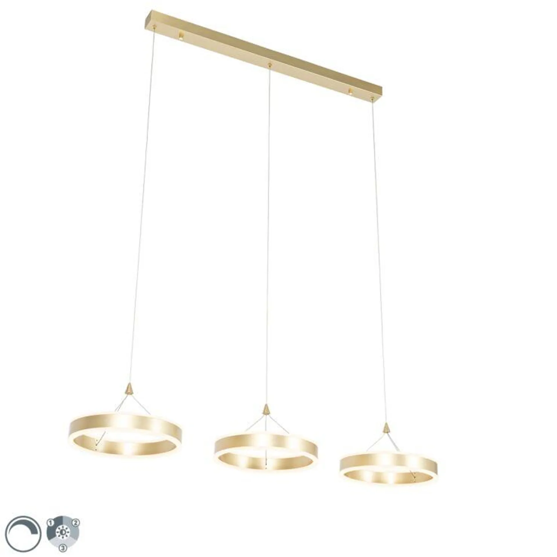 Hanglamp messing langwerpig incl. LED 3-staps dimbaar 3-lichts - Lyani