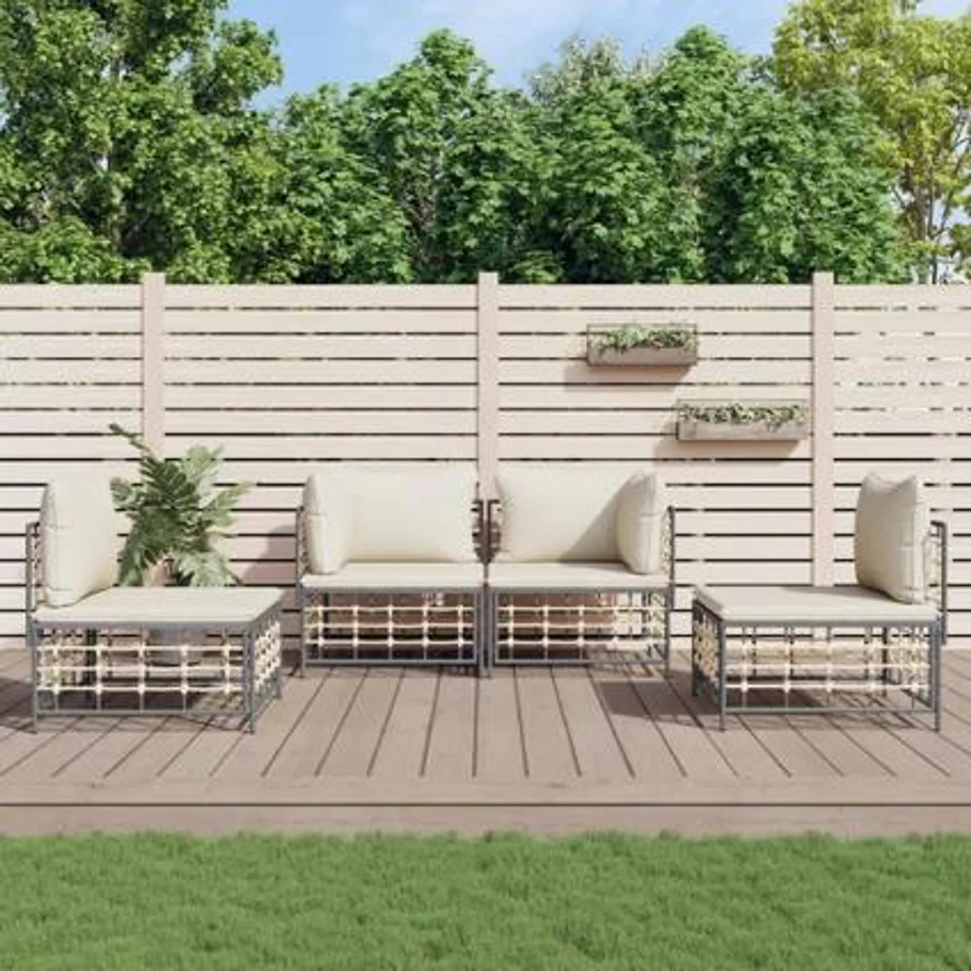 vidaXL Salon de jardin 4 pcs avec coussins anthracite résine tressée