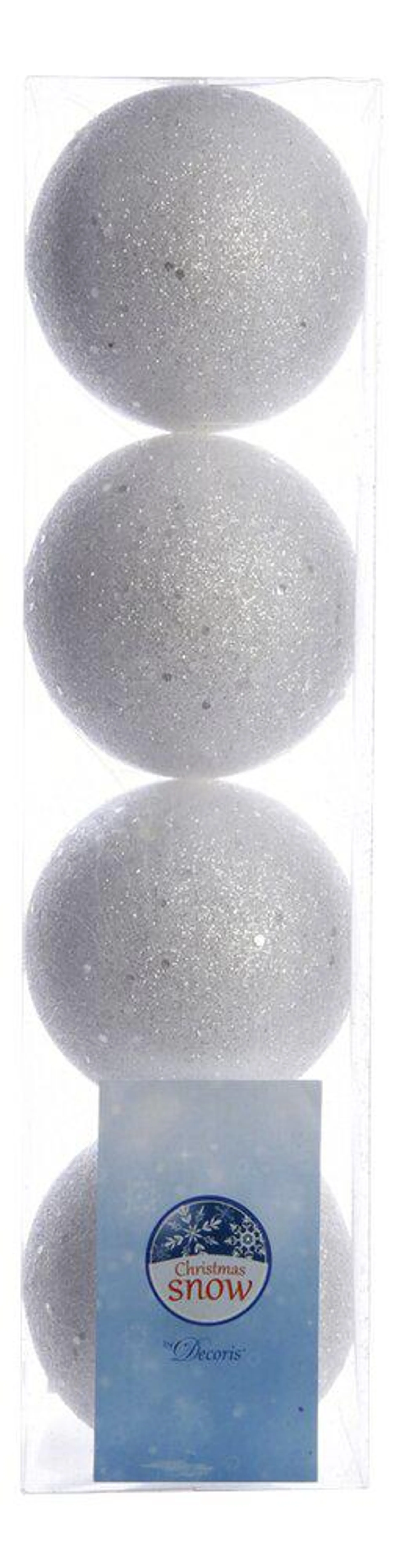 Kerstbal sneeuwbal wit/zilver - 4 stuks