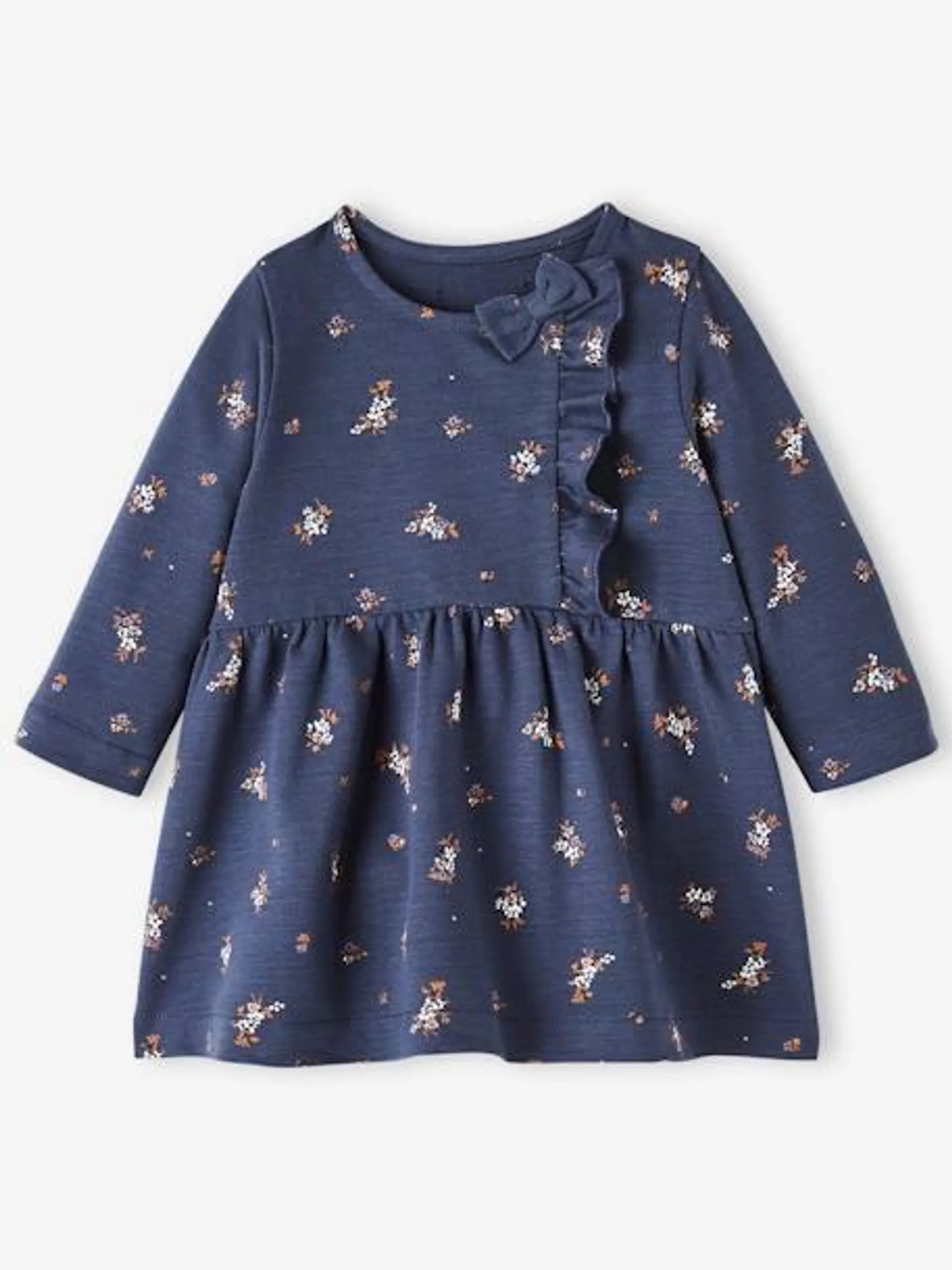 Robe en molleton flammé bébé - marine imprimé