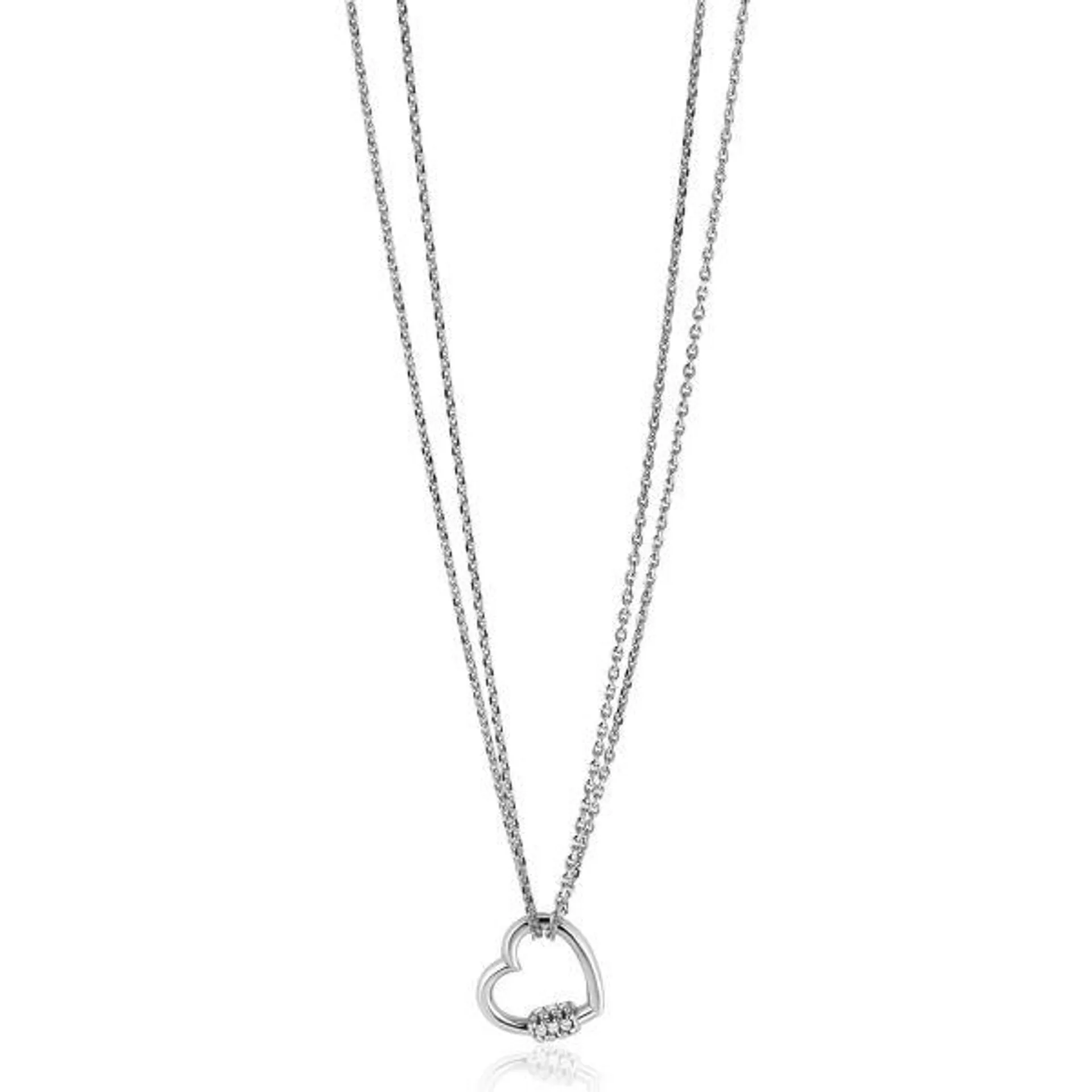 ZINZI zilveren ketting 45cm met een luxe hart van 14mm bezet met witte zirconia's, trendy aan de ketting verbonden 40-45cm ZIC2507