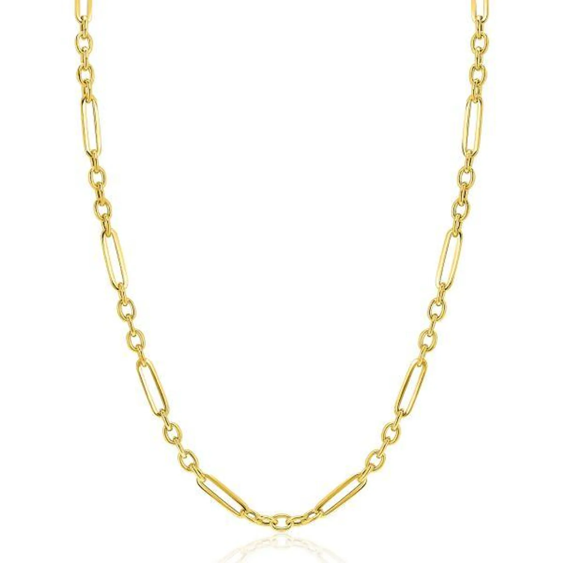 ZINZI Gold 14 krt gouden schakelketting met afwisselend lange paperclip schakels en ovale jasseron schakels (4mm breed) 45cm ZGC473