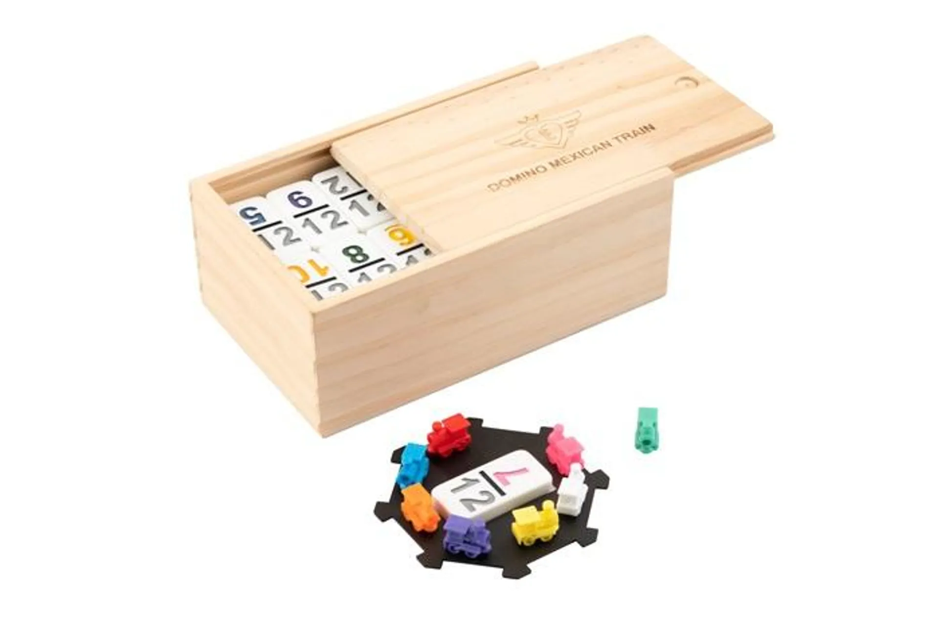 Engelhart dominospel Mexican train hout naturel/wit 101-delig