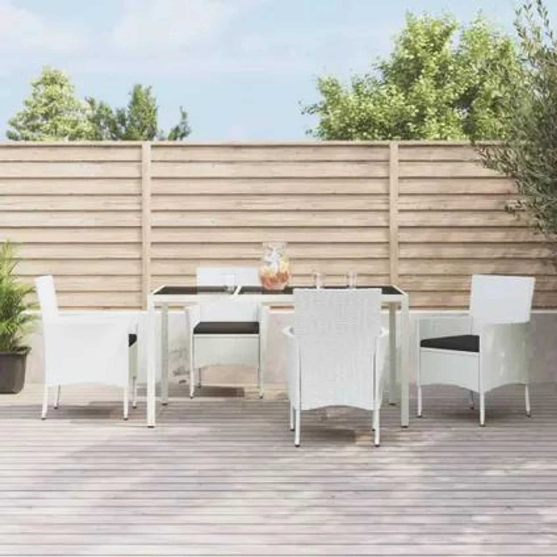 vidaXL Ensemble à manger de jardin et coussins 5 pcs blanc poly rotin