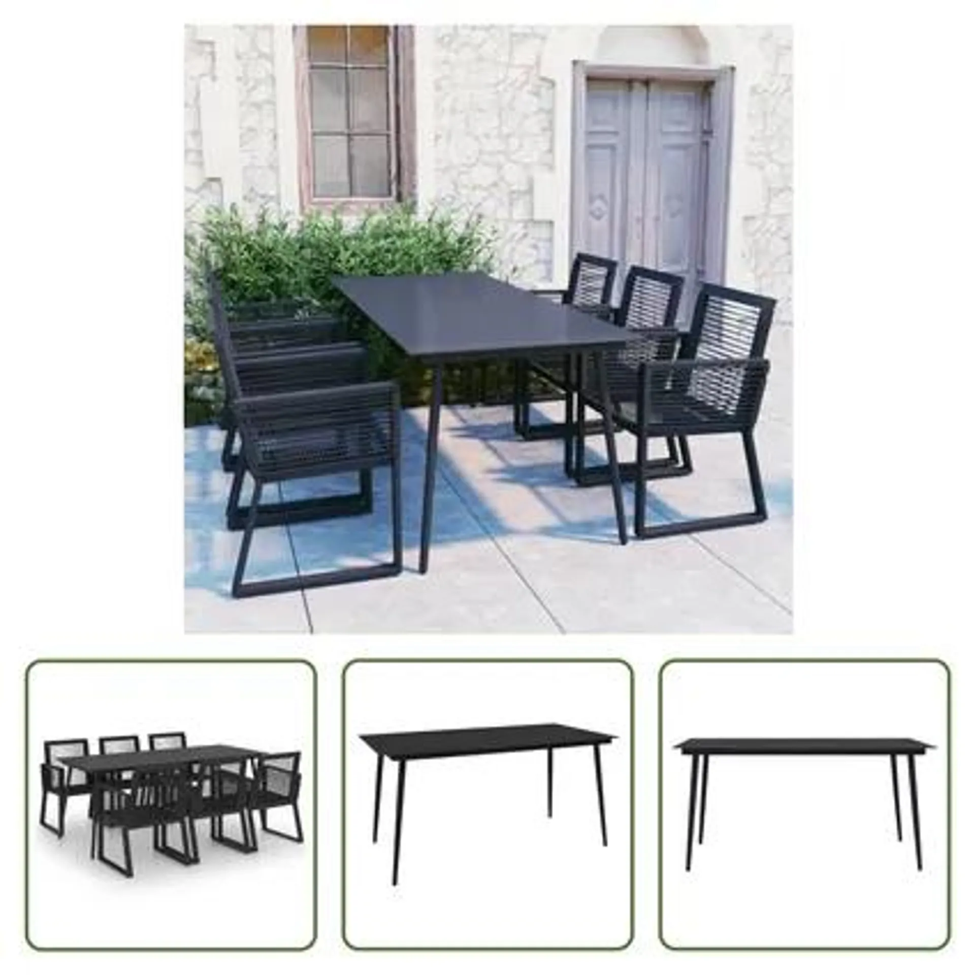 The Living Store - PVC - Ensemble à dîner d'extérieur 7 pcs Rotin PVC Noir - TLS306021