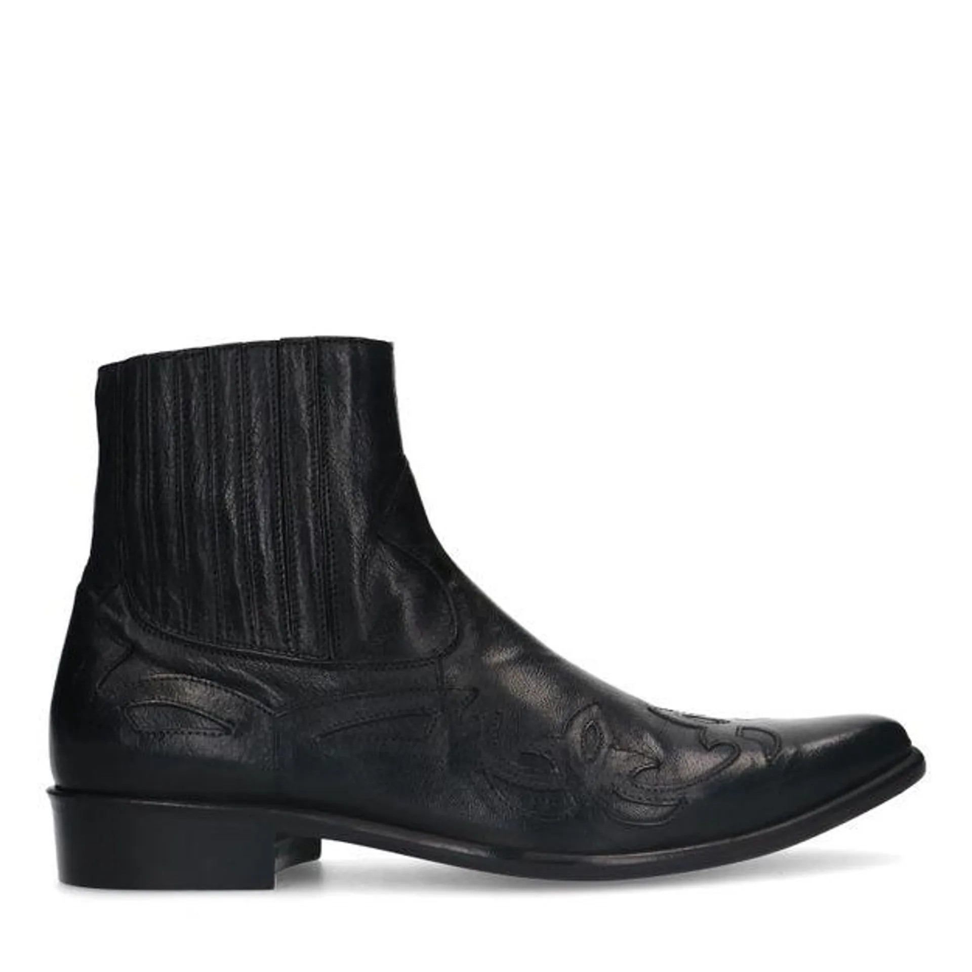 Zwarte leren western boots met sierstiksels