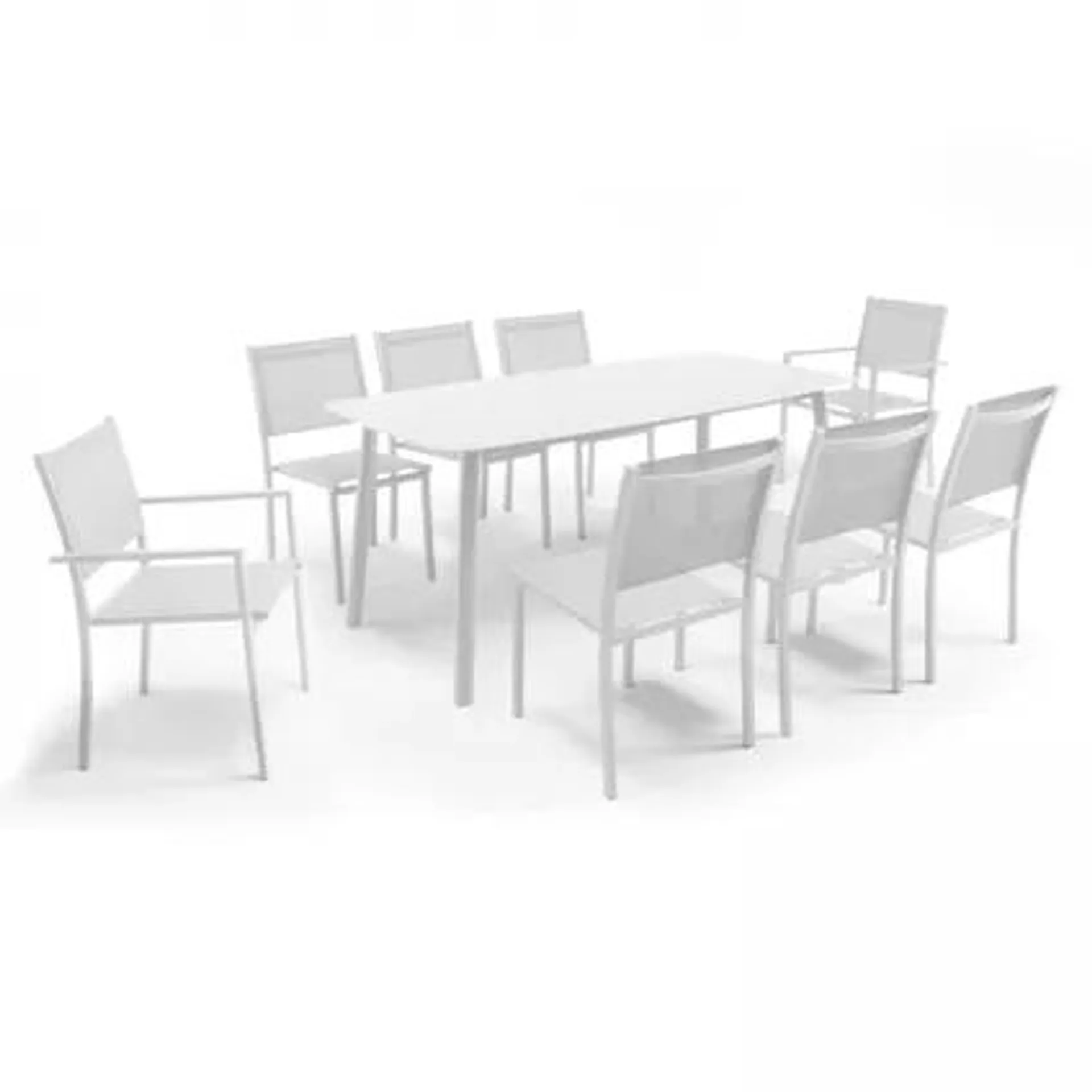 Table de jardin aluminium et pierre, 6 chaises et 2 fauteuils Oviala Piedra blanc