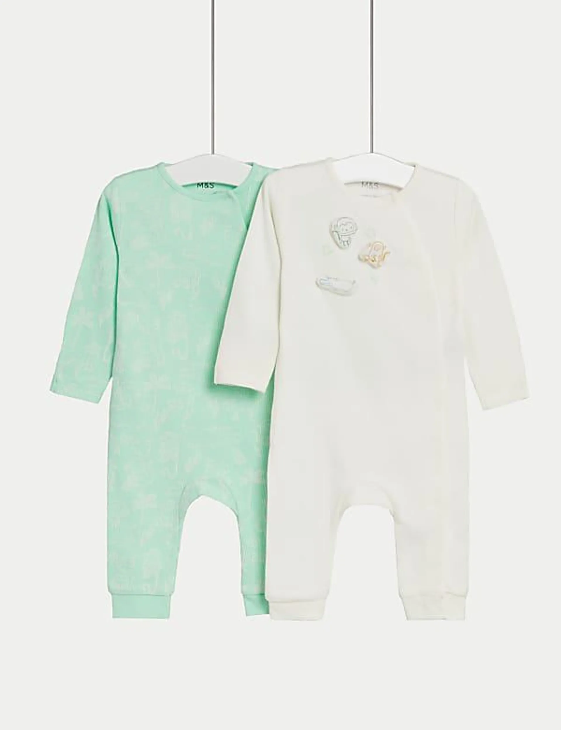 2pk Pure Cotton Animal Sleepsuits (6½lbs-3 Yrs)