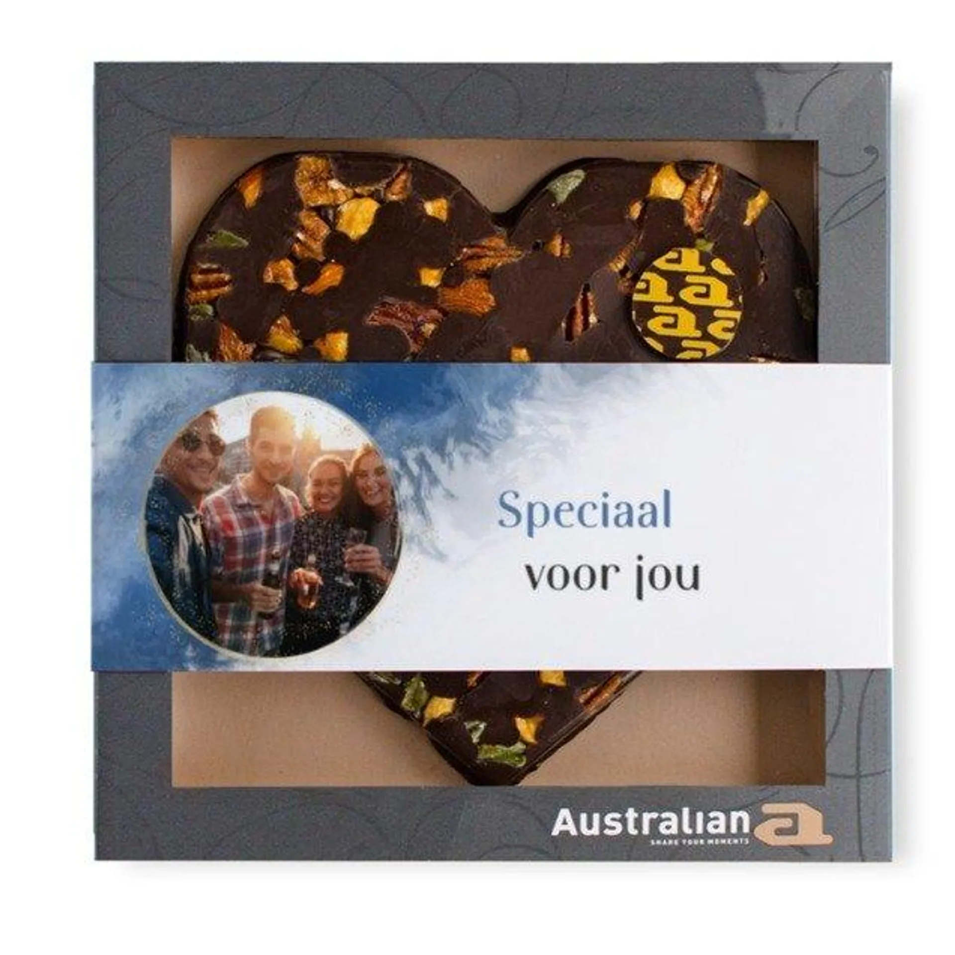 Australian Hart | Pure chocolade | Speciaal voor jou met eigen foto en tekst | 220g