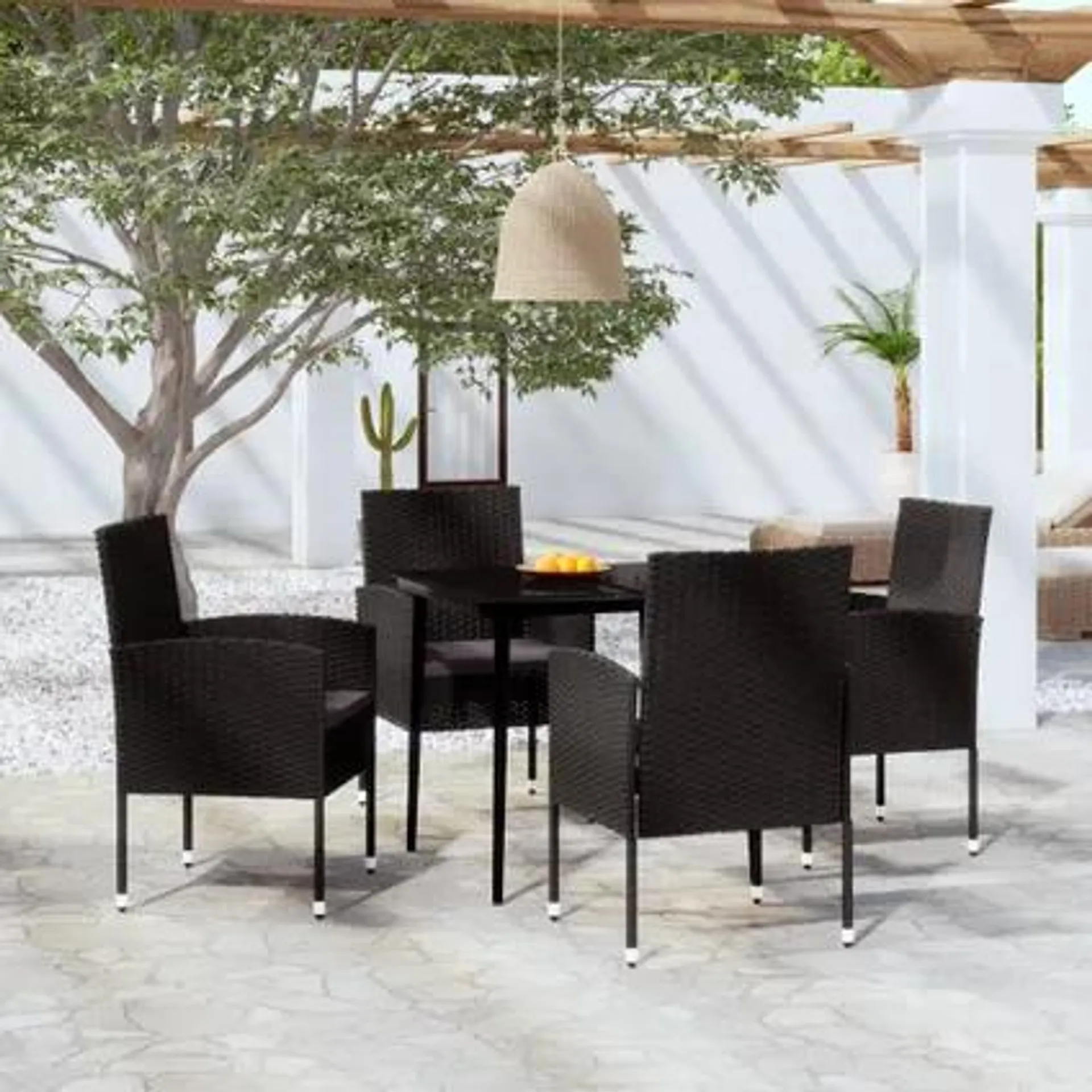 The Living Store - Rotin synthétique - Ensemble à manger de jardin 5 pcs Noir - TLS309963