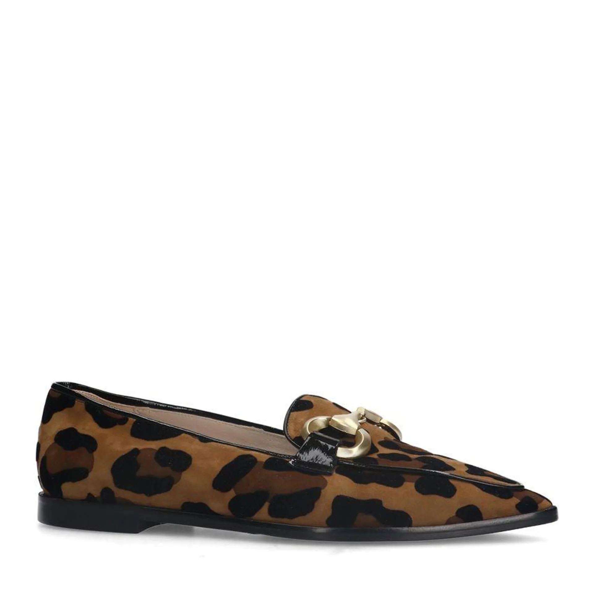 Suède panter loafers met gouden chain