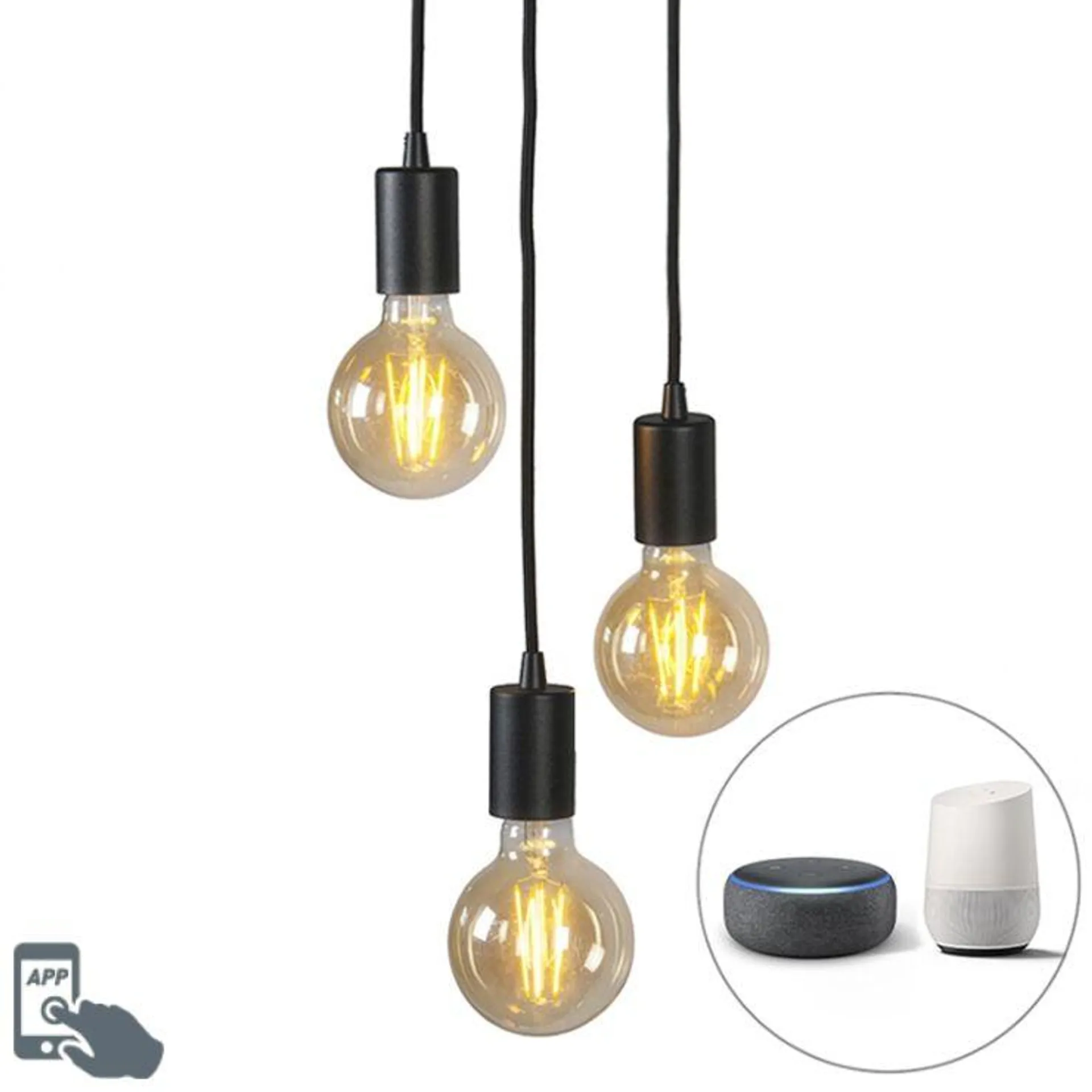 Smart Industriële hanglamp zwart incl. Wifi G95 3-lichts - Facil