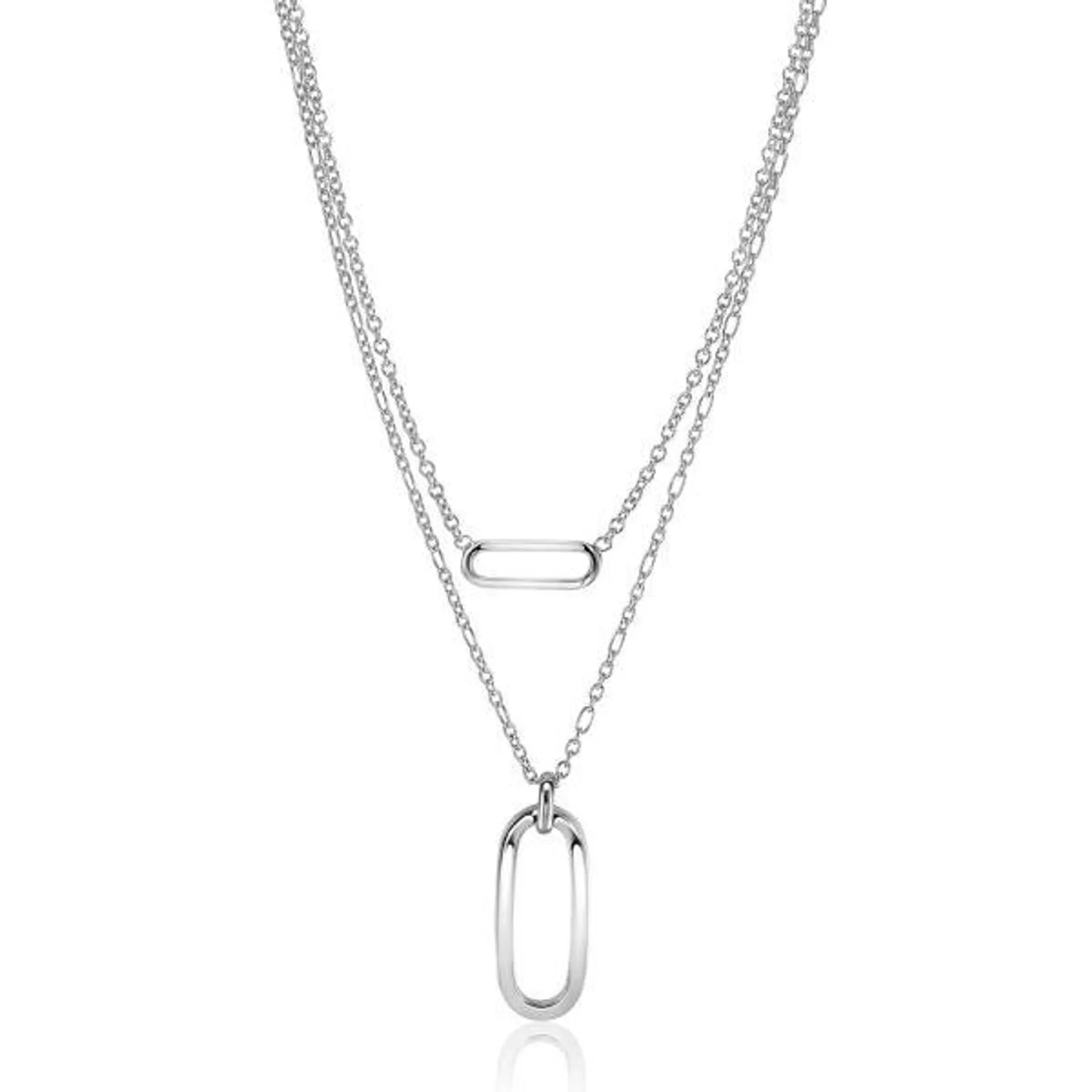 ZINZI zilveren multilook ketting 43cm met figaro en jasseron schakels en open ovale hangers ZIC2534