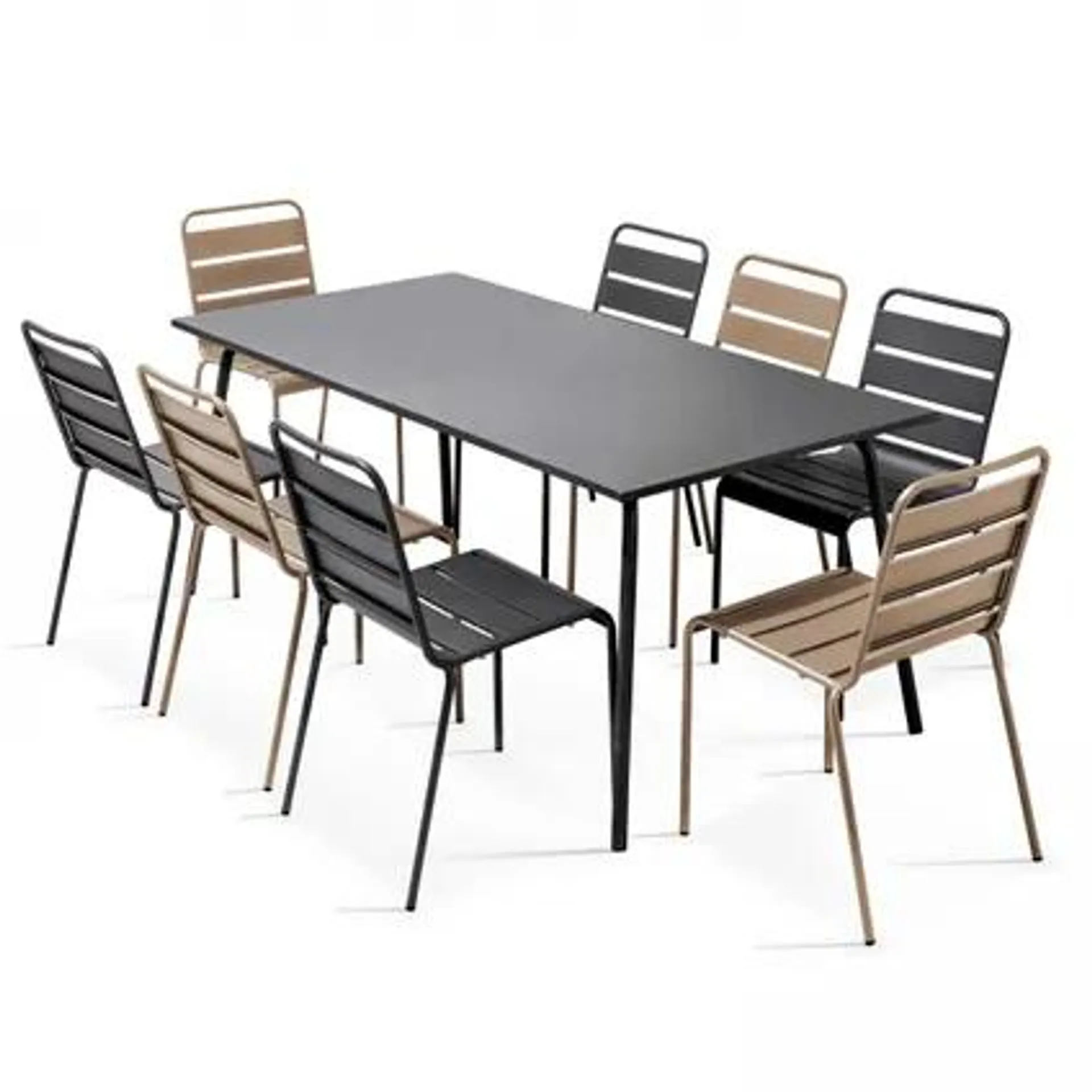 Ensemble table de jardin et 8 chaises en métal Oviala Palavas gris et taupe