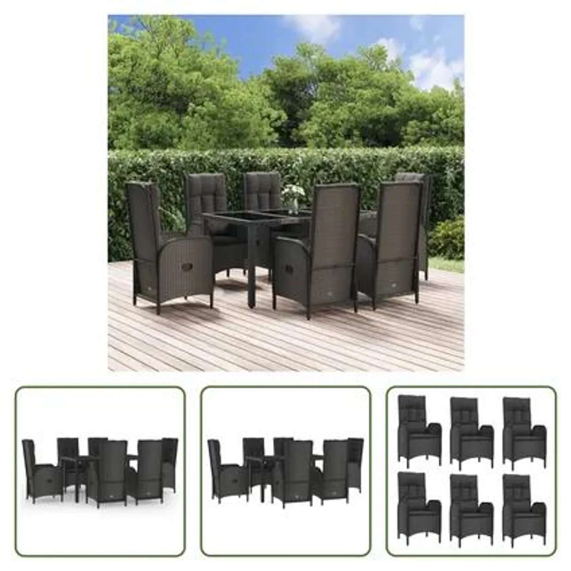 vidaXL Ensemble à manger jardin et coussins 7 pcs Noir et gris Rotin