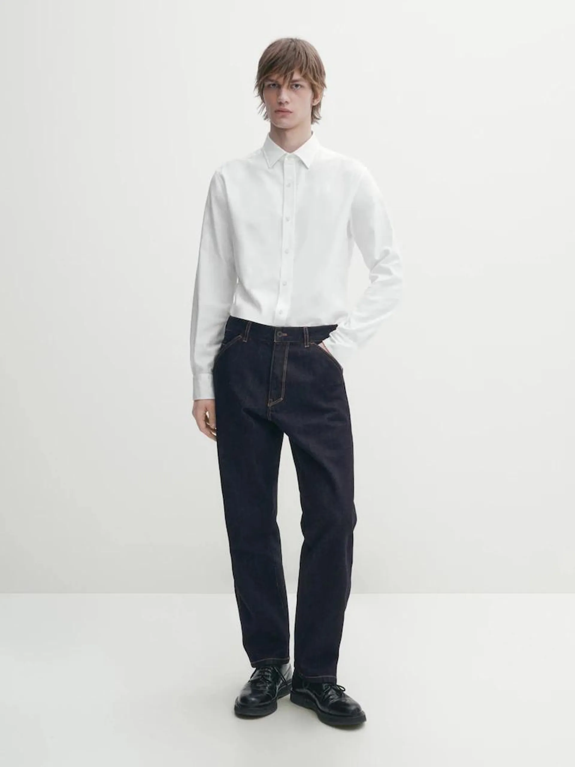 Slim fit gemêleerd Oxford overhemd