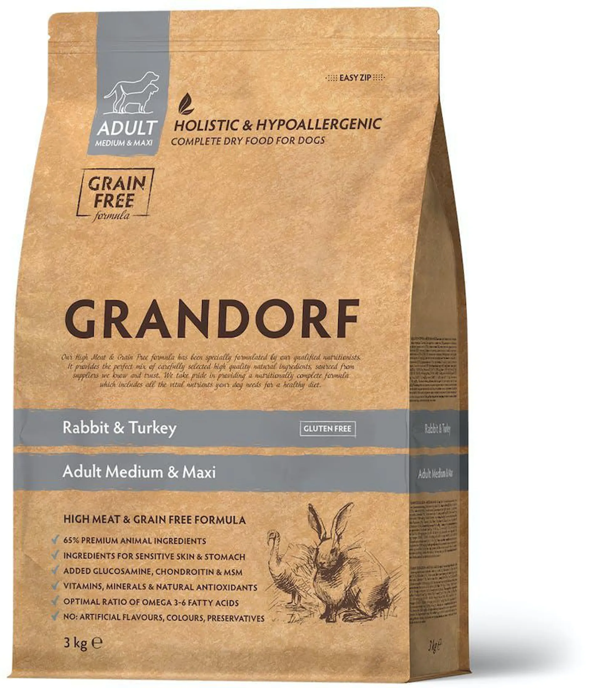 Grandorf - Rabbit & Turkey Adult Medium & Maxi Breeds 3kg