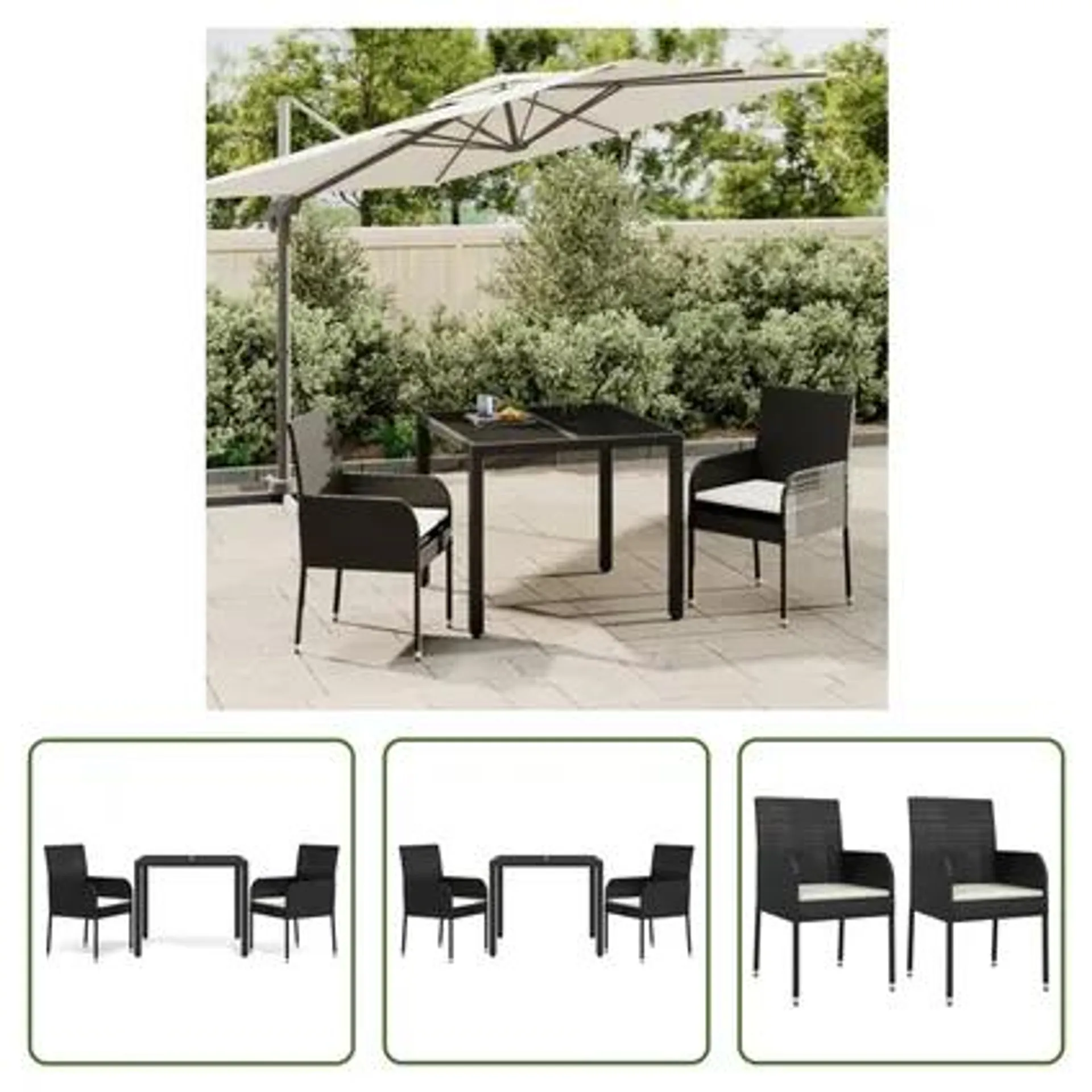 vidaXL Ensemble à manger de jardin avec coussins 3 pcs Noir