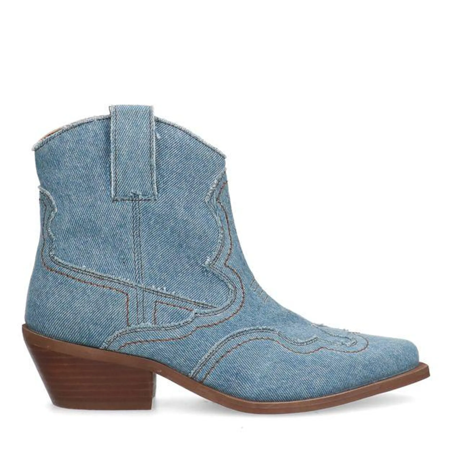 Blauw denim enkellaarsjes met hak