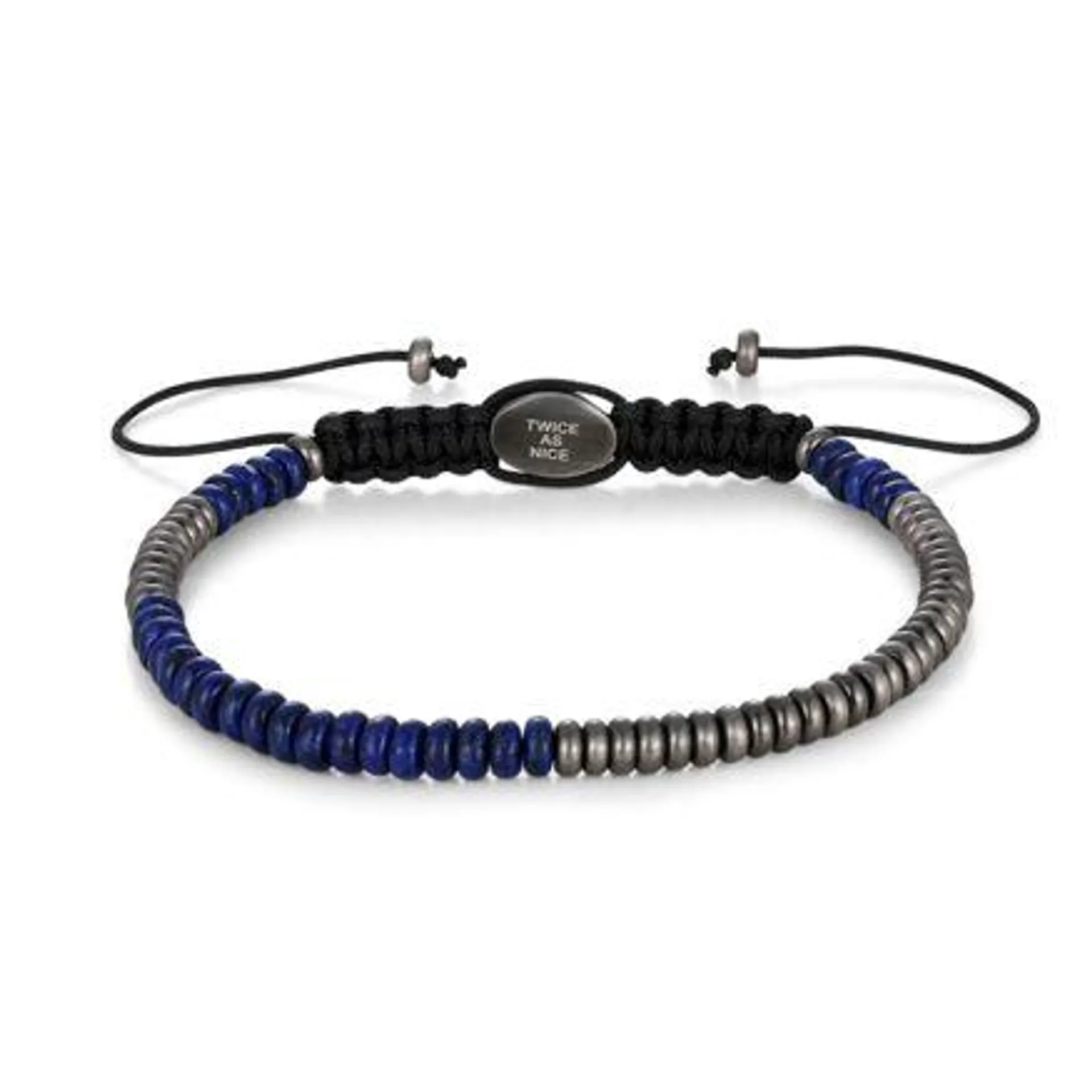 Armband in edelstaal, blauwe en grijze parels