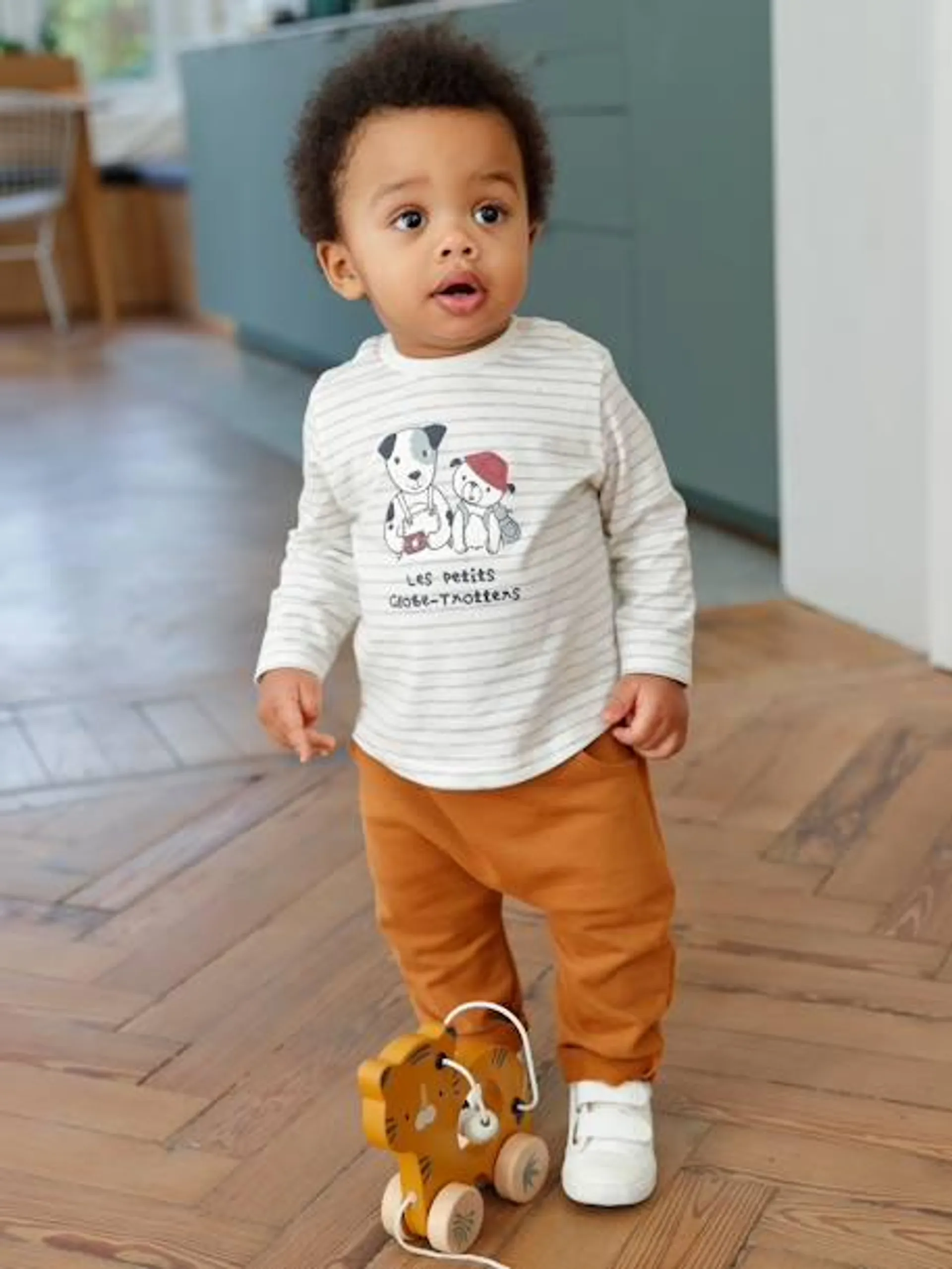 Ensemble T-shirt et pantalon molleton bébé - rayé / caramel