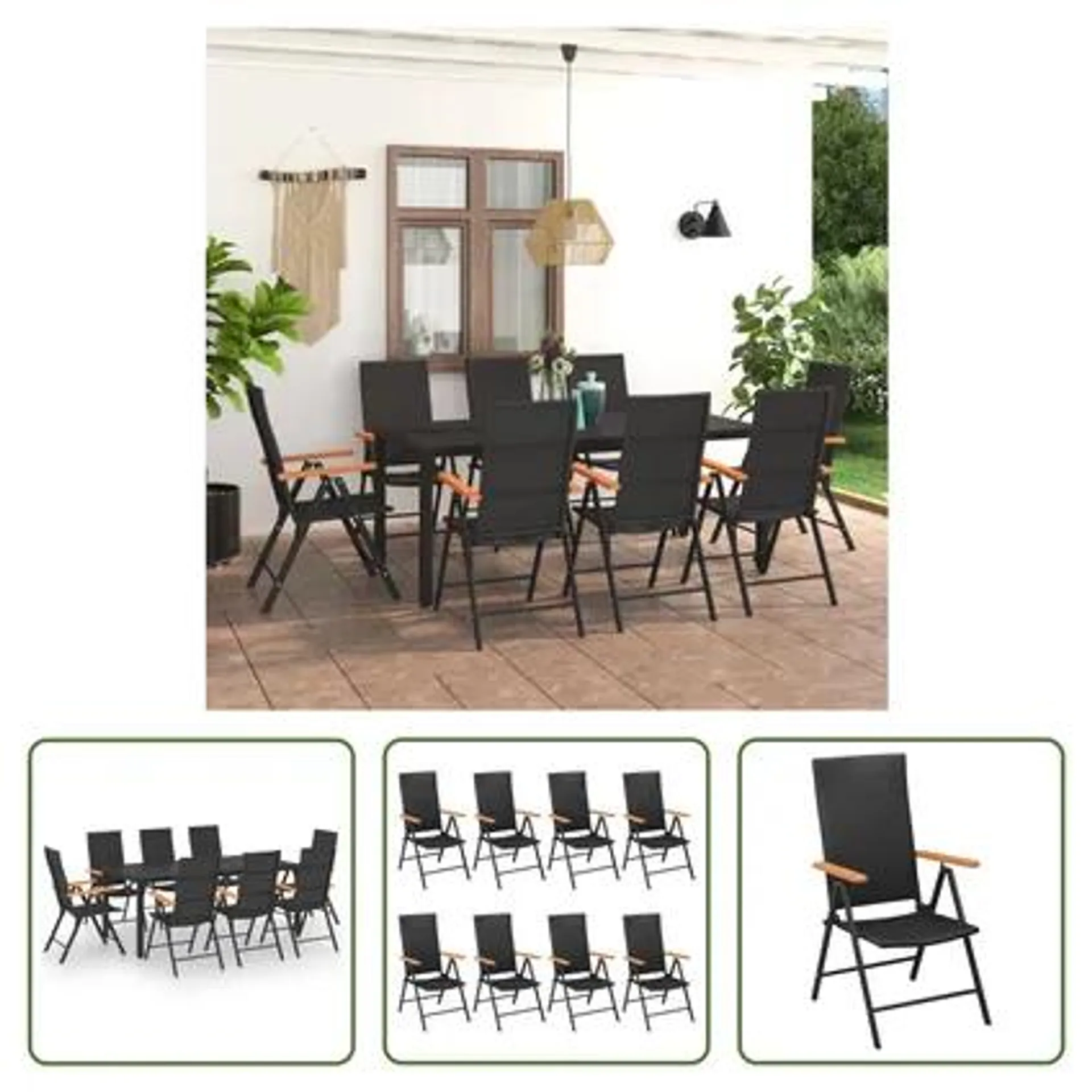 vidaXL Ensemble de salle à manger de jardin 9 pcs Noir et marron