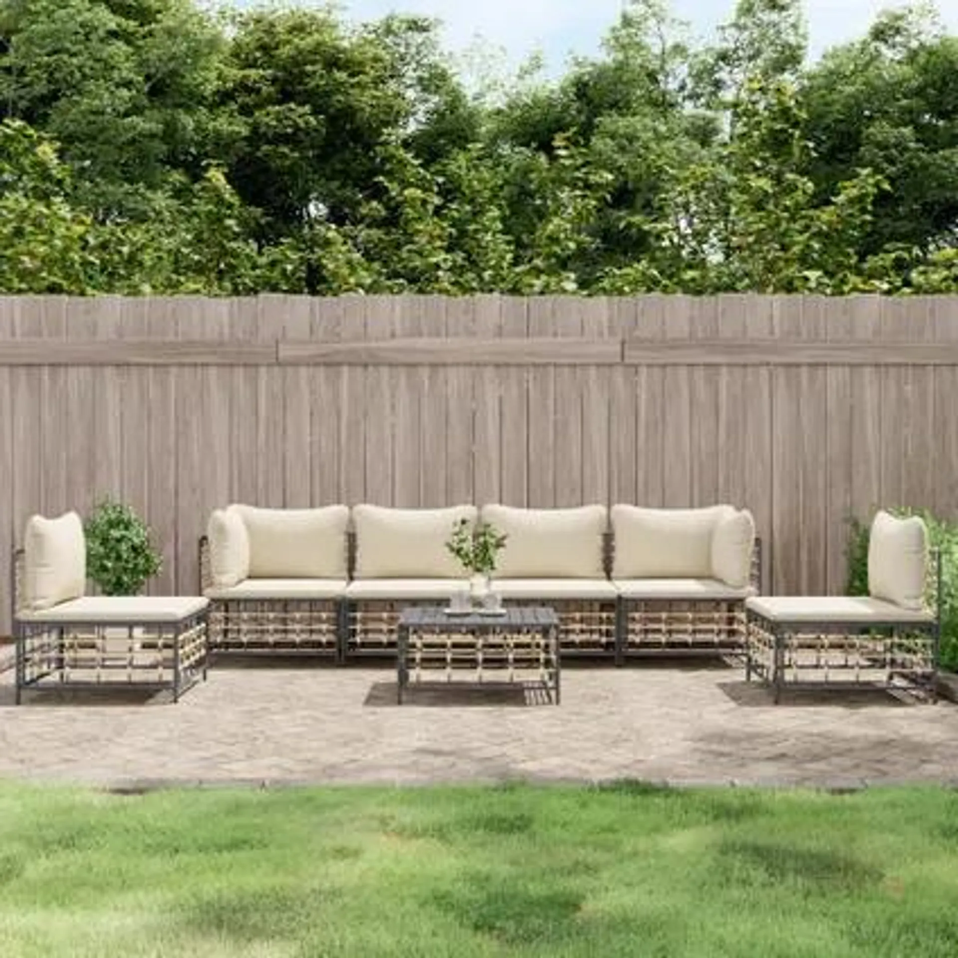 vidaXL Salon de jardin 7 pcs avec coussins anthracite résine tressée