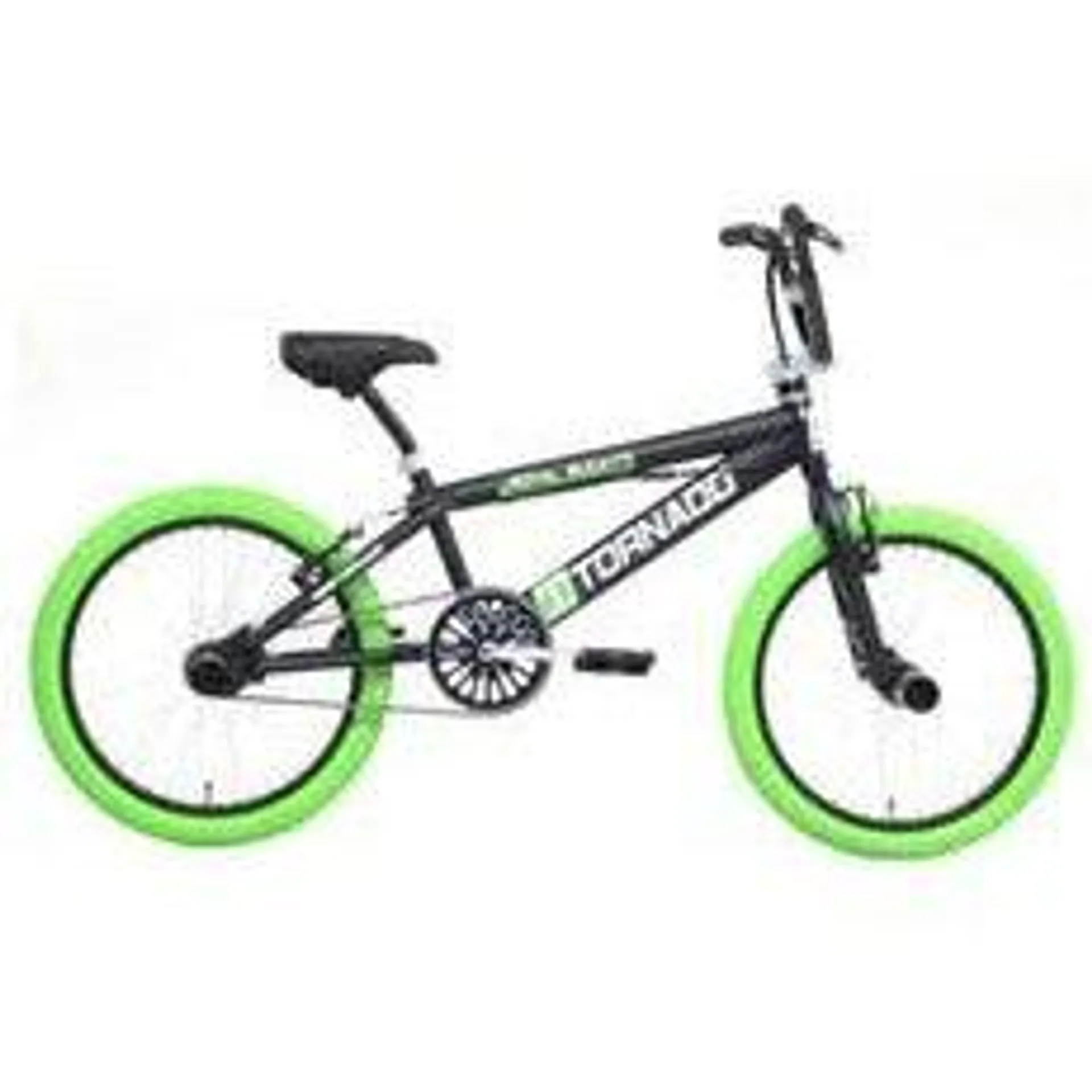 Tornado 20 inch freestyle fiets mat zwart groene banden 2000018