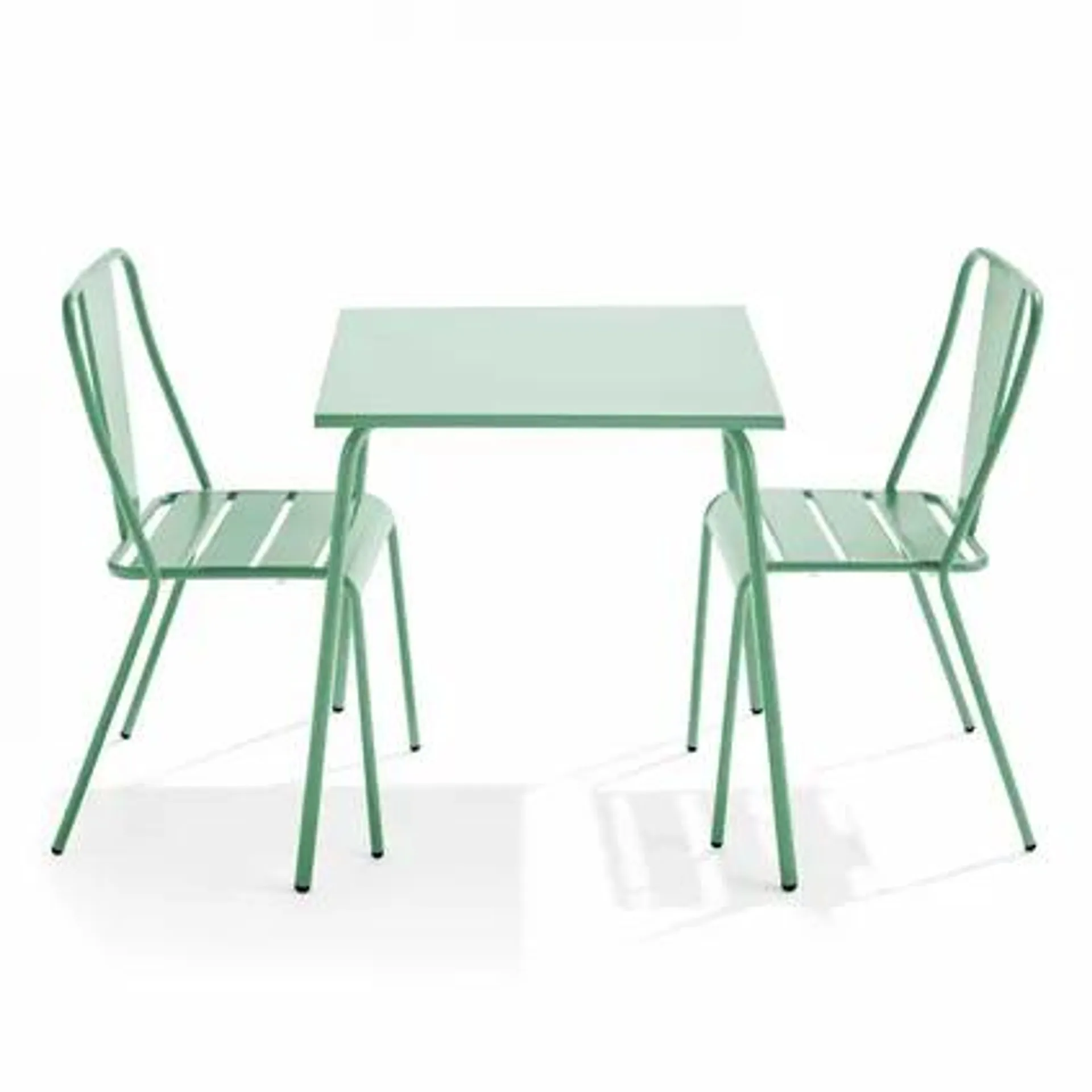 Ensemble table de jardin carrée Oviala Palavas et 2 chaises bistrot vert sauge