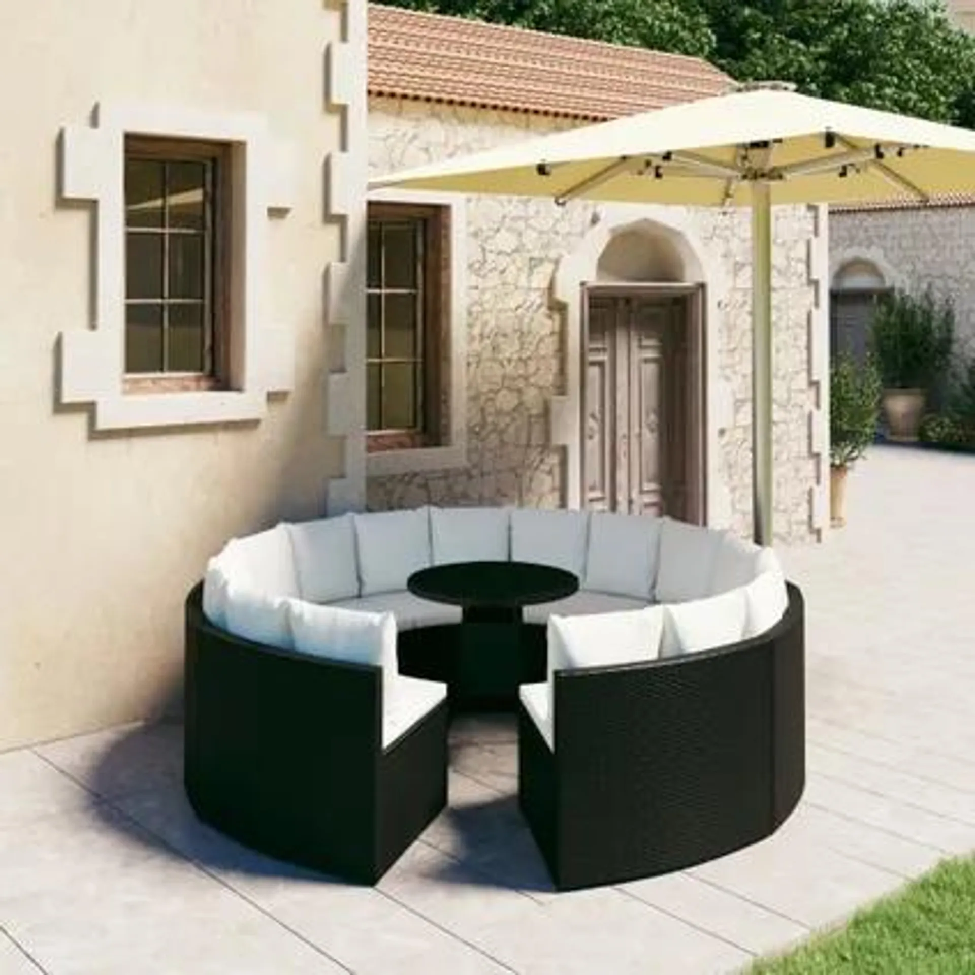 vidaXL Salon de jardin 9 pcs avec coussins Résine tressée Noir