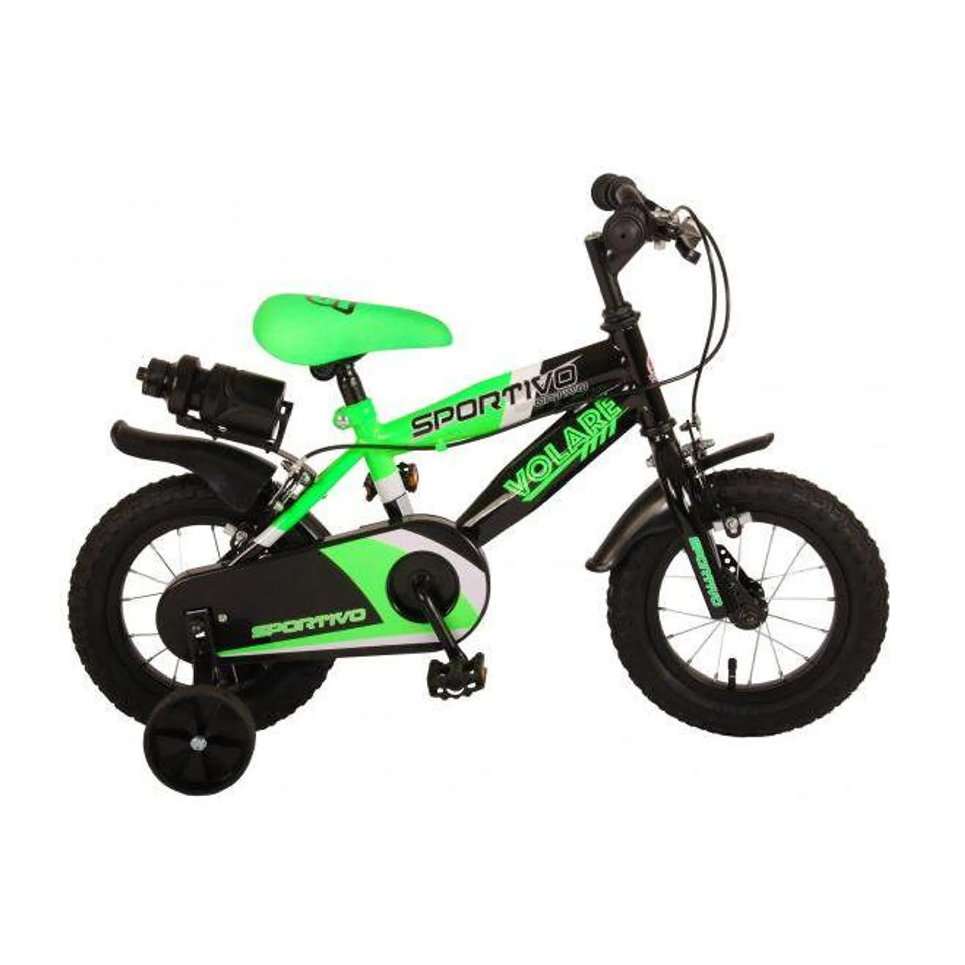 Volare Sportivo Kinderfiets - Jongens - 12 inch - Neon Groen Zwart - Twee Handremmen - 95% afgemonteerd