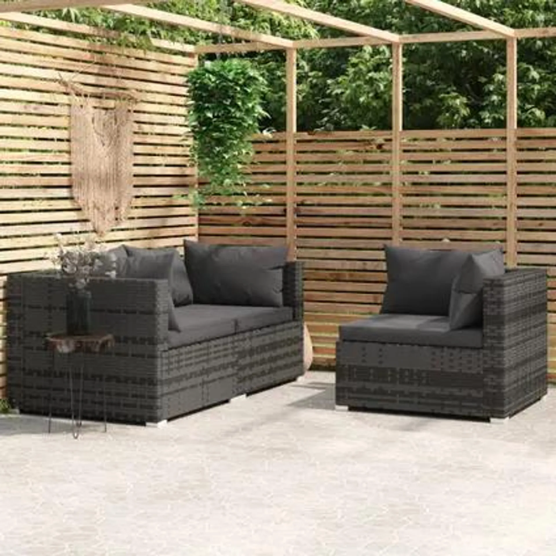 vidaXL Salon de jardin 3 pcs avec coussins Gris Résine tressée