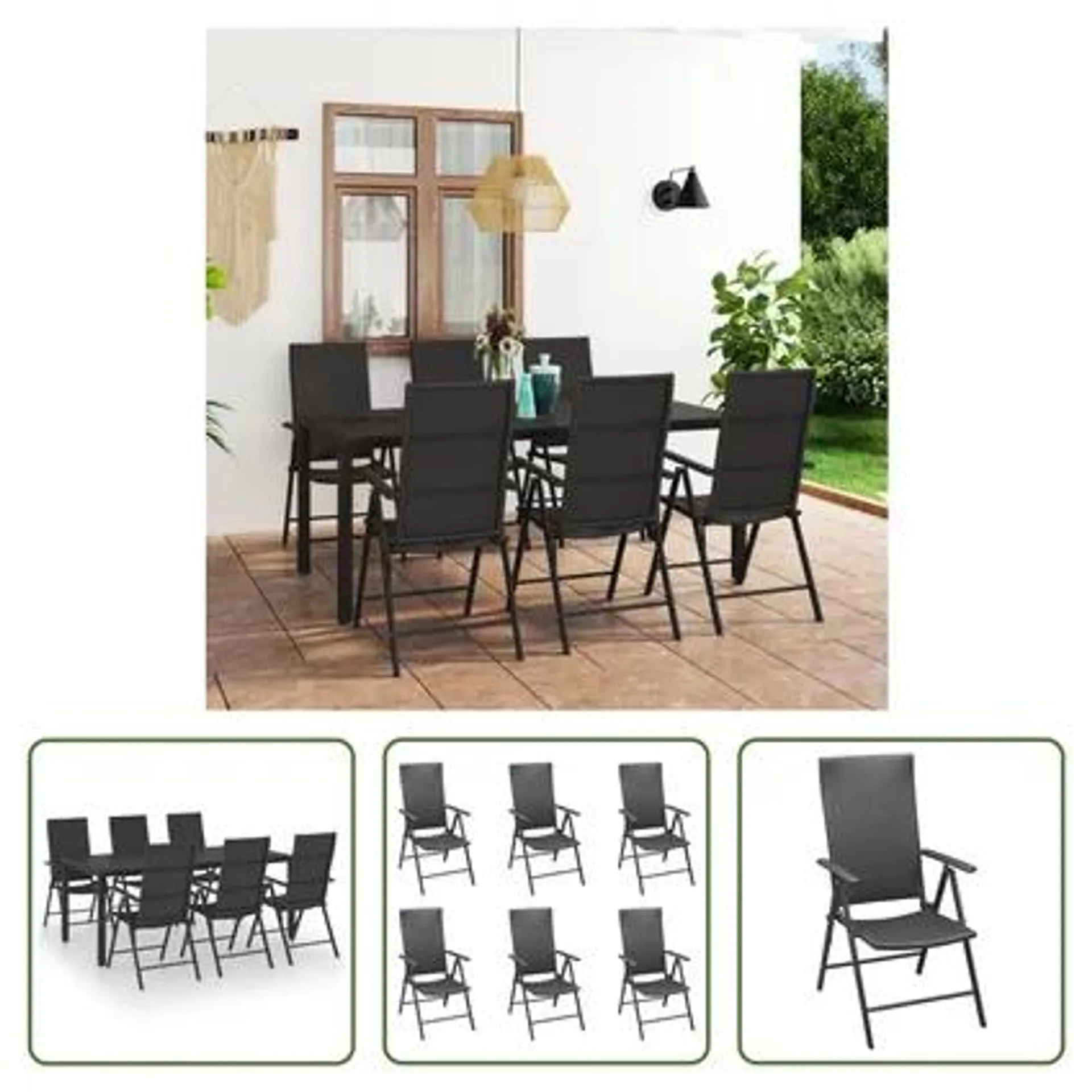 vidaXL Ensemble de salle à manger de jardin 7 pcs Noir